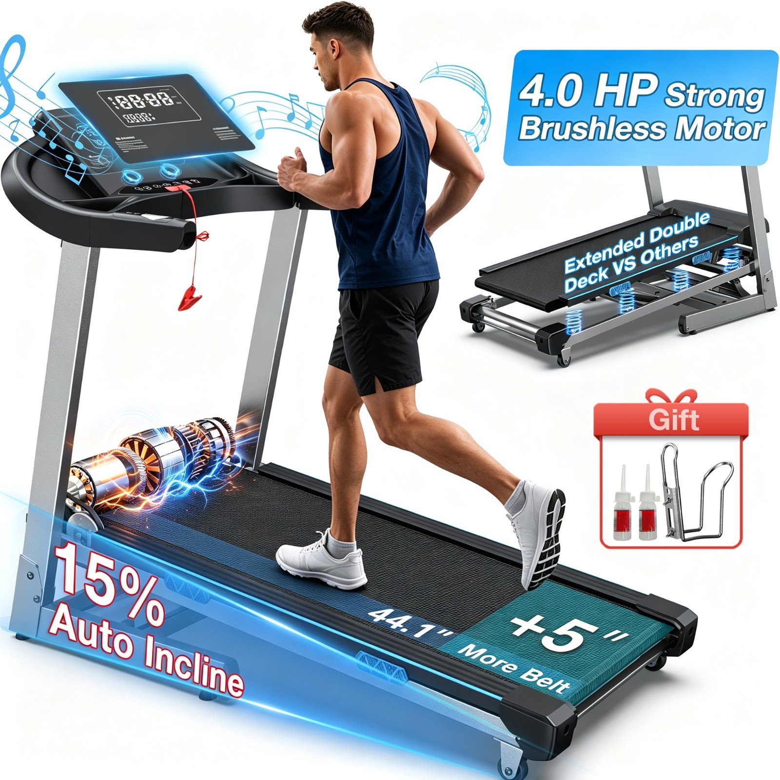 Foldable Treadmill with 15% Incline,Heavy Duty Treadmill 400lb Capacity for Home Foldable Treadmill with 15% Incline,Heavy Duty Treadmill 400lb Capacity for Home
