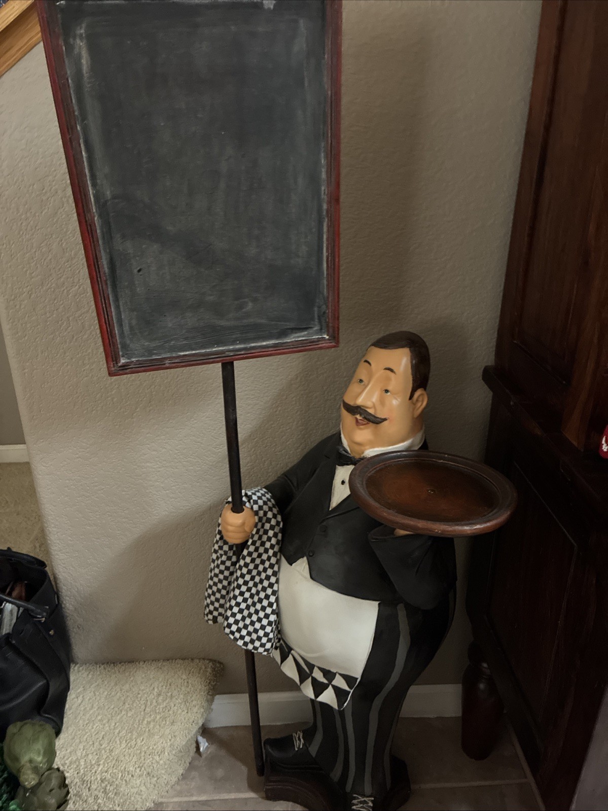 Vintage Mr. Puffington Fat Butler Statue With Sign And Tray