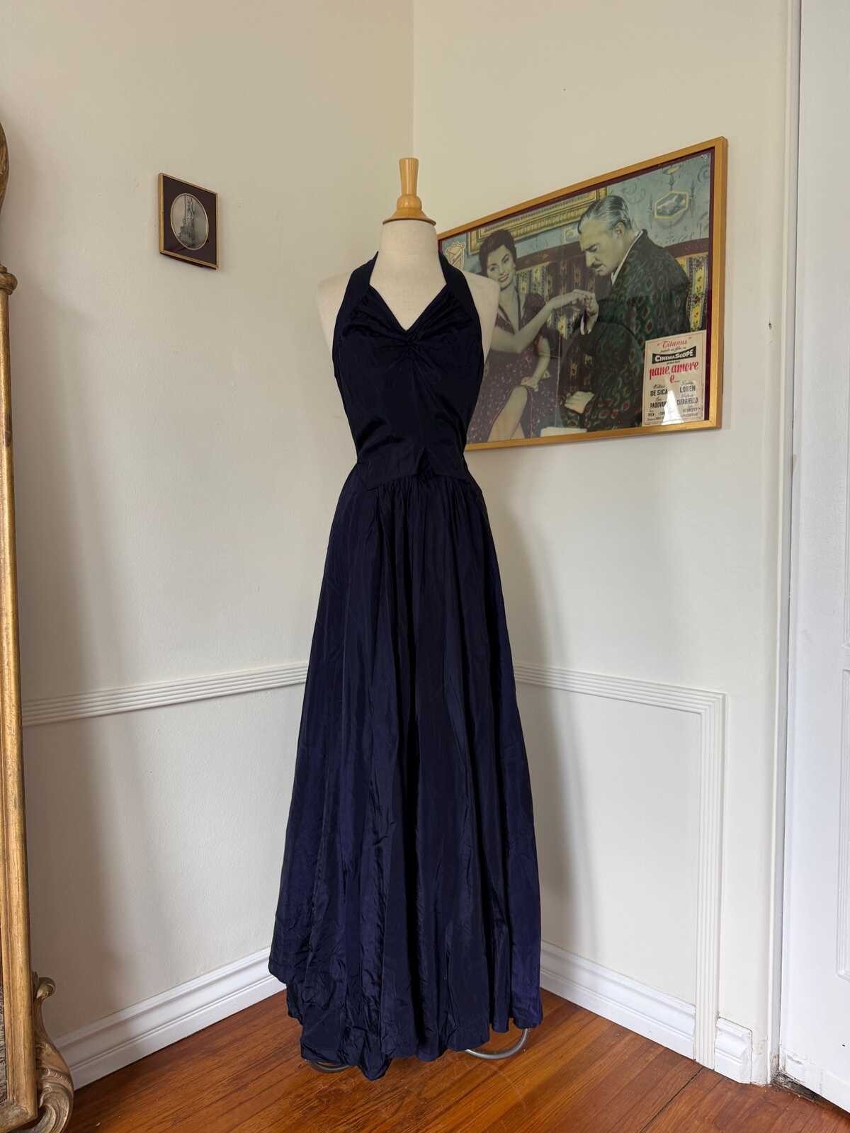 1930s / 40s Midnight Blue Evening Gown — wounded bird / as-is 1930s / 40s Midnight Blue Evening Gown — wounded bird / as-is