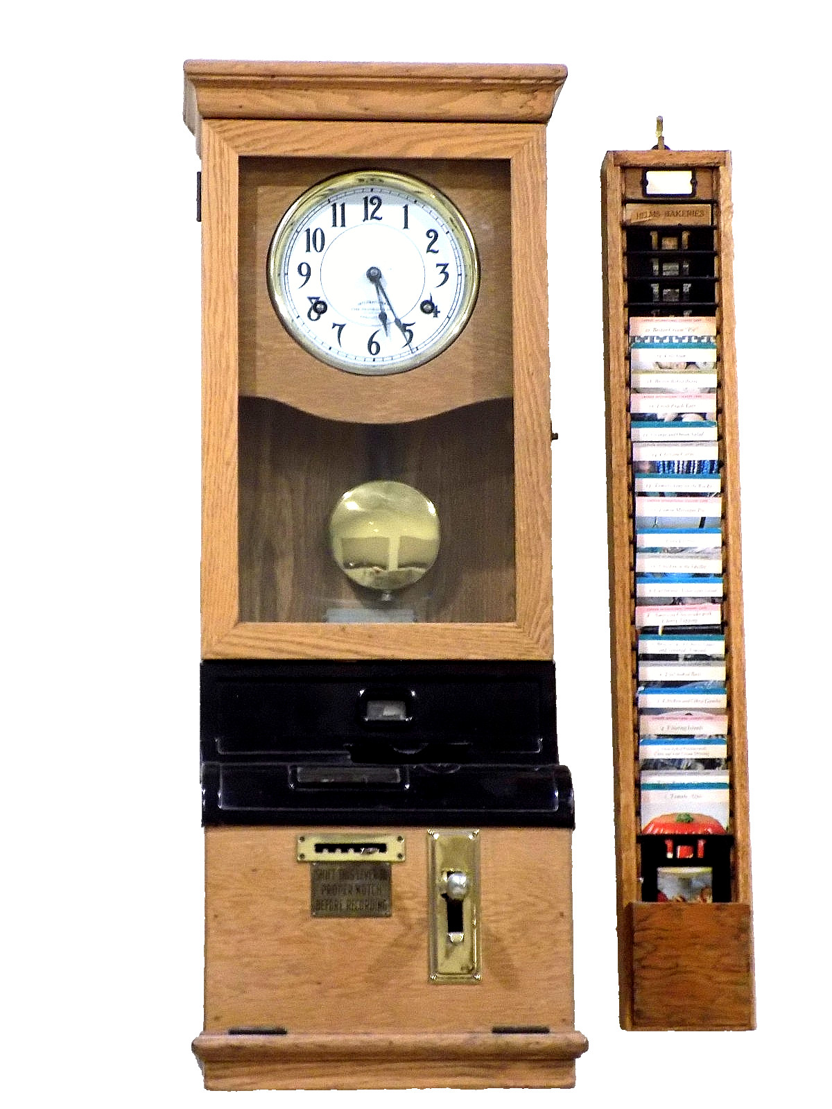 International Time Recording Clock w/Time Card Rack - Clock in working Condition