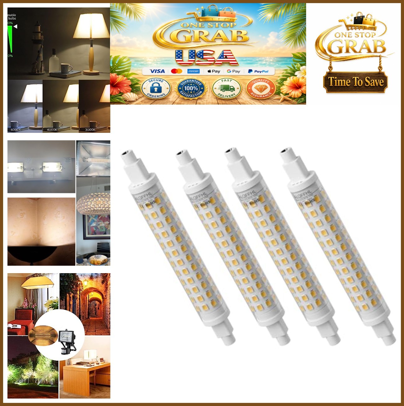 R7S 118mm LED Bulb 10W Dimmable 3000K Warm White 1000 Lumens 4 Pack Floodlight
