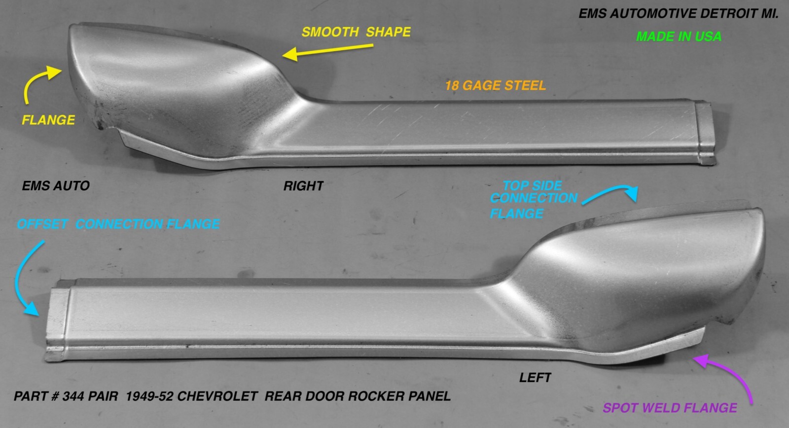 REAR DOOR ROCKER PANEL,  1949-52 CHEVROLET 4 DOOR, #344 PAIR, EMS AUTO