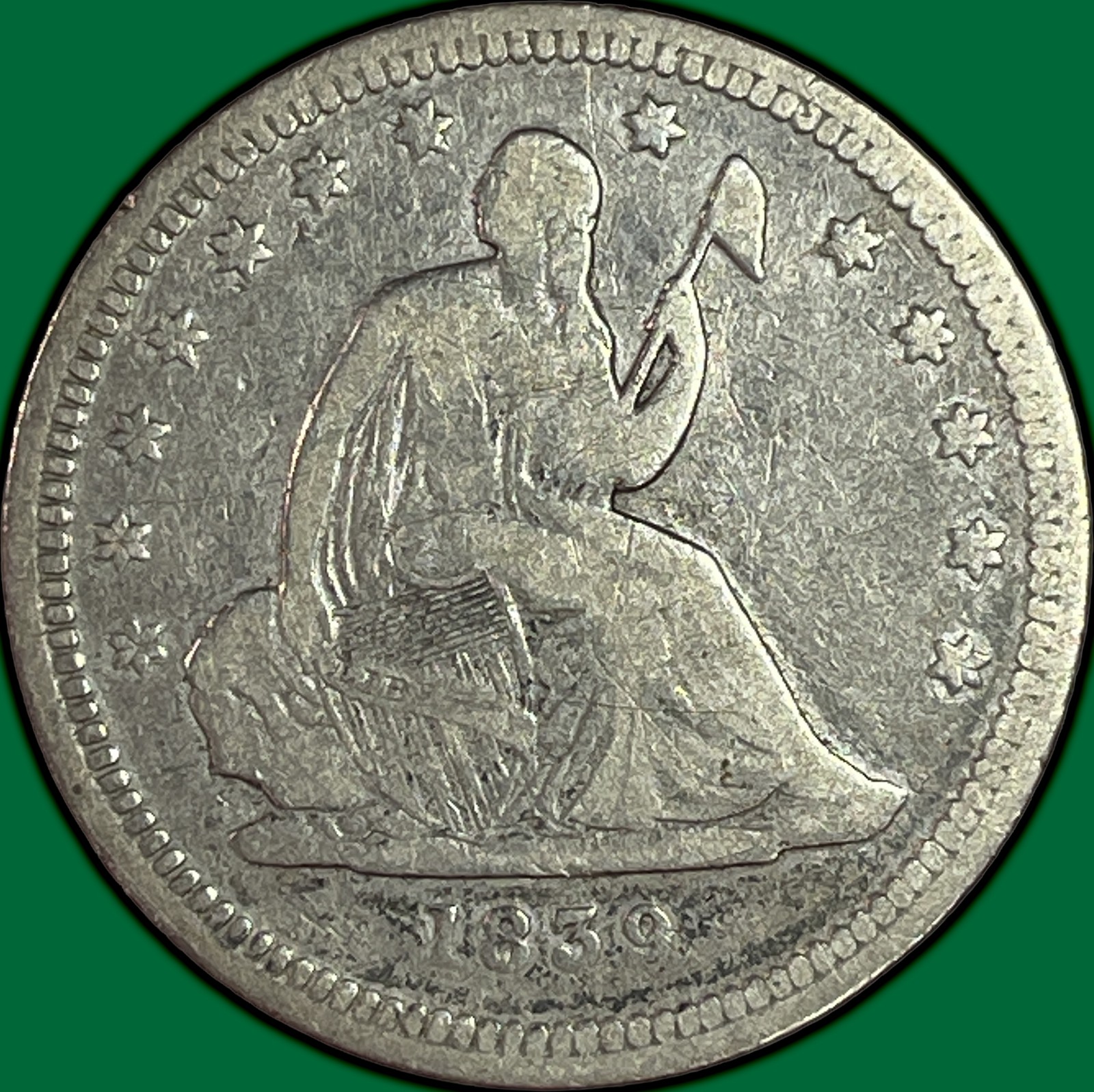 1839 Reverse of 1838 Seated Liberty Quarter Choice Fine F+/VF Coin #45396
