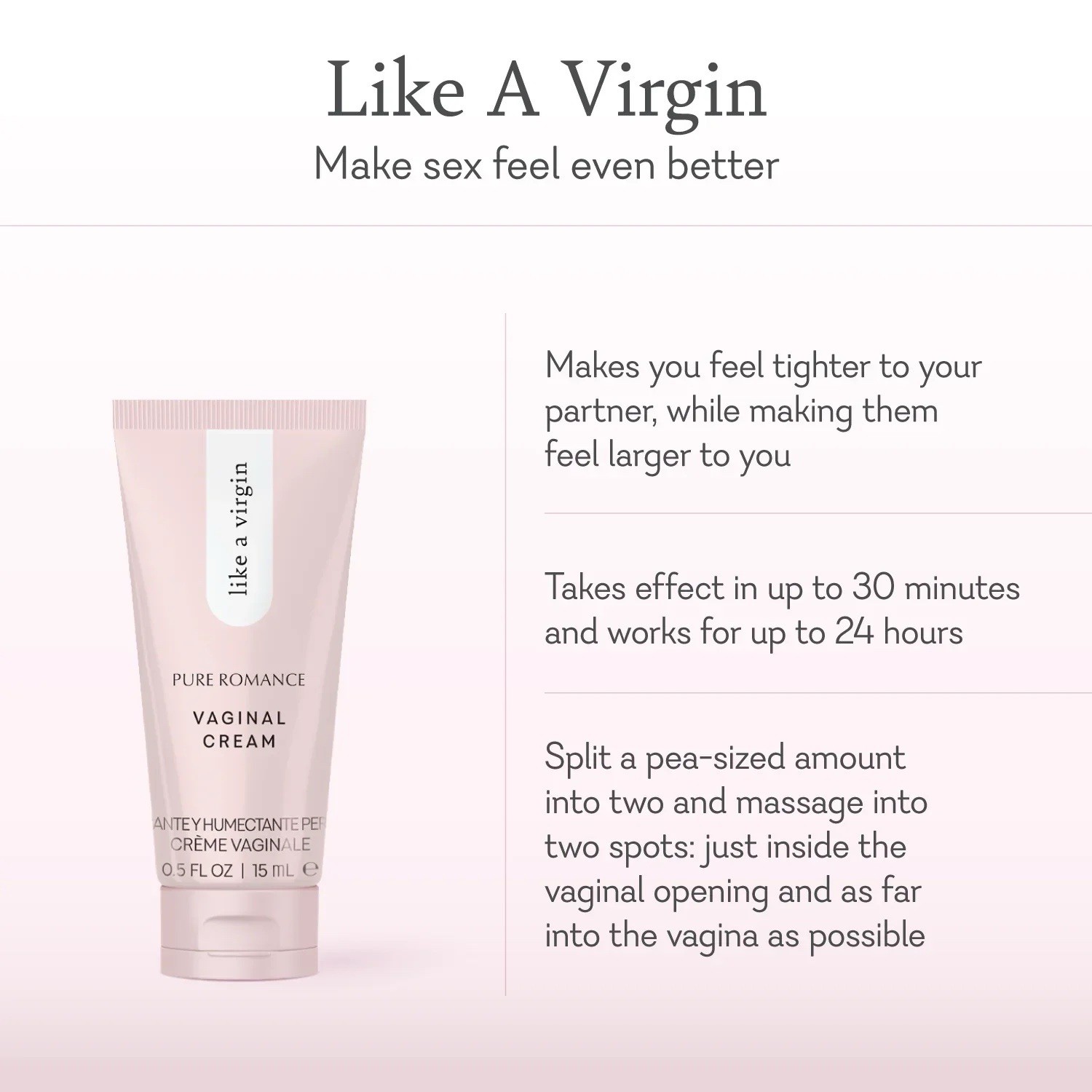 Pure Romance Like A Virgin 24-Hour Tightening Cream 0.5 fl oz 15 mL New Sealed