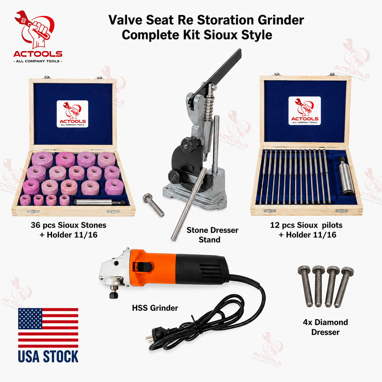Valve Seat Re Storation Grinder Complete Kit Sioux Style 54 pcs  USA