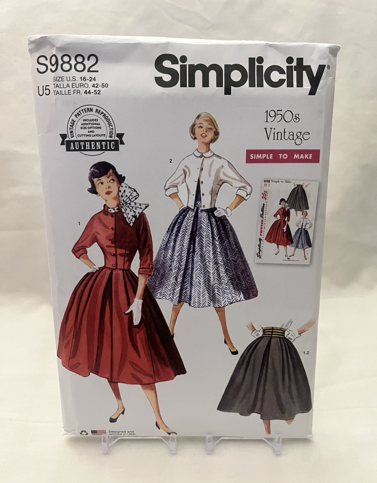 Simplicity S9882 Peter Pan Flat Collar Jacket Full Skirt Sewing Pattern 16-24