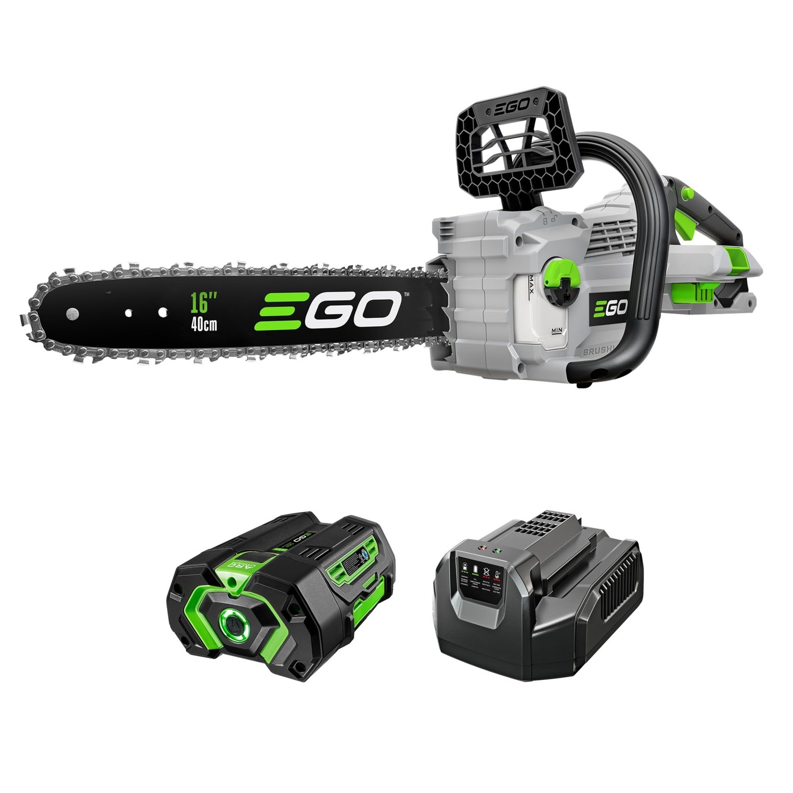 Cordless Chainsaw 16 Inch 56V Battery Powered EGO CS1611 Electric 2.5Ah Charger Cordless Chainsaw 16 Inch 56V Battery Powered EGO CS1611 Electric 2.5Ah Charger
