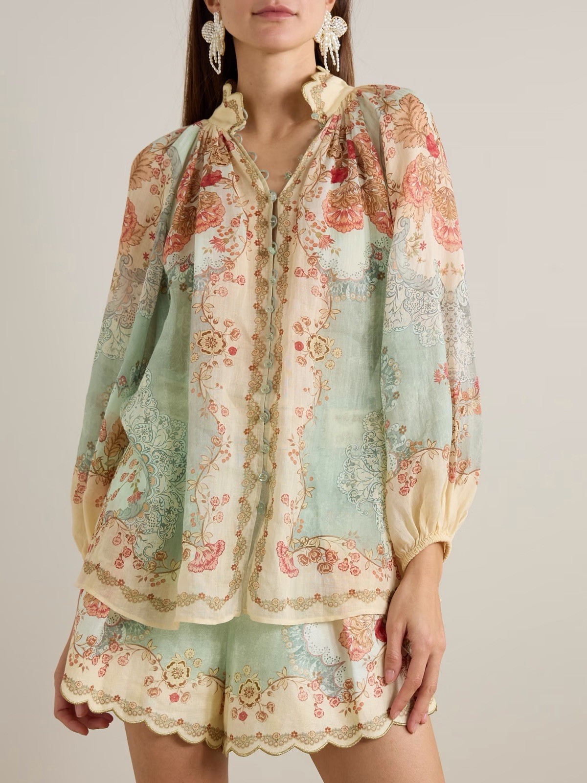 Zimmermann Daylight scalloped printed ramie blouse $ 675 Size 0 