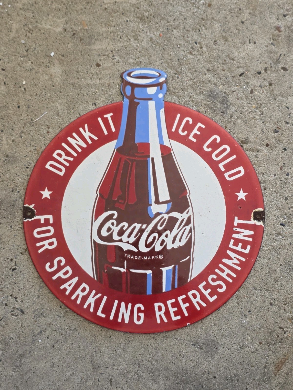 VINTAGE DRINK IT ICE COLD COCA-COLA PORCELAIN SIGN 10