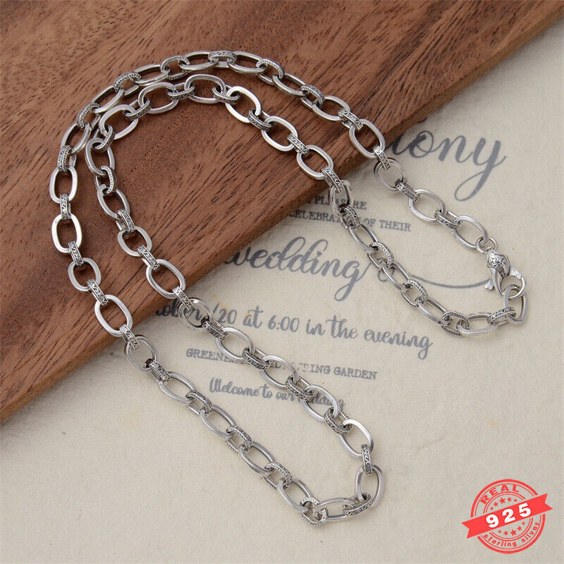 Men\'s Real Solid 925 Sterling Silver Necklaces Oval Paperclip Box Chain 20\
