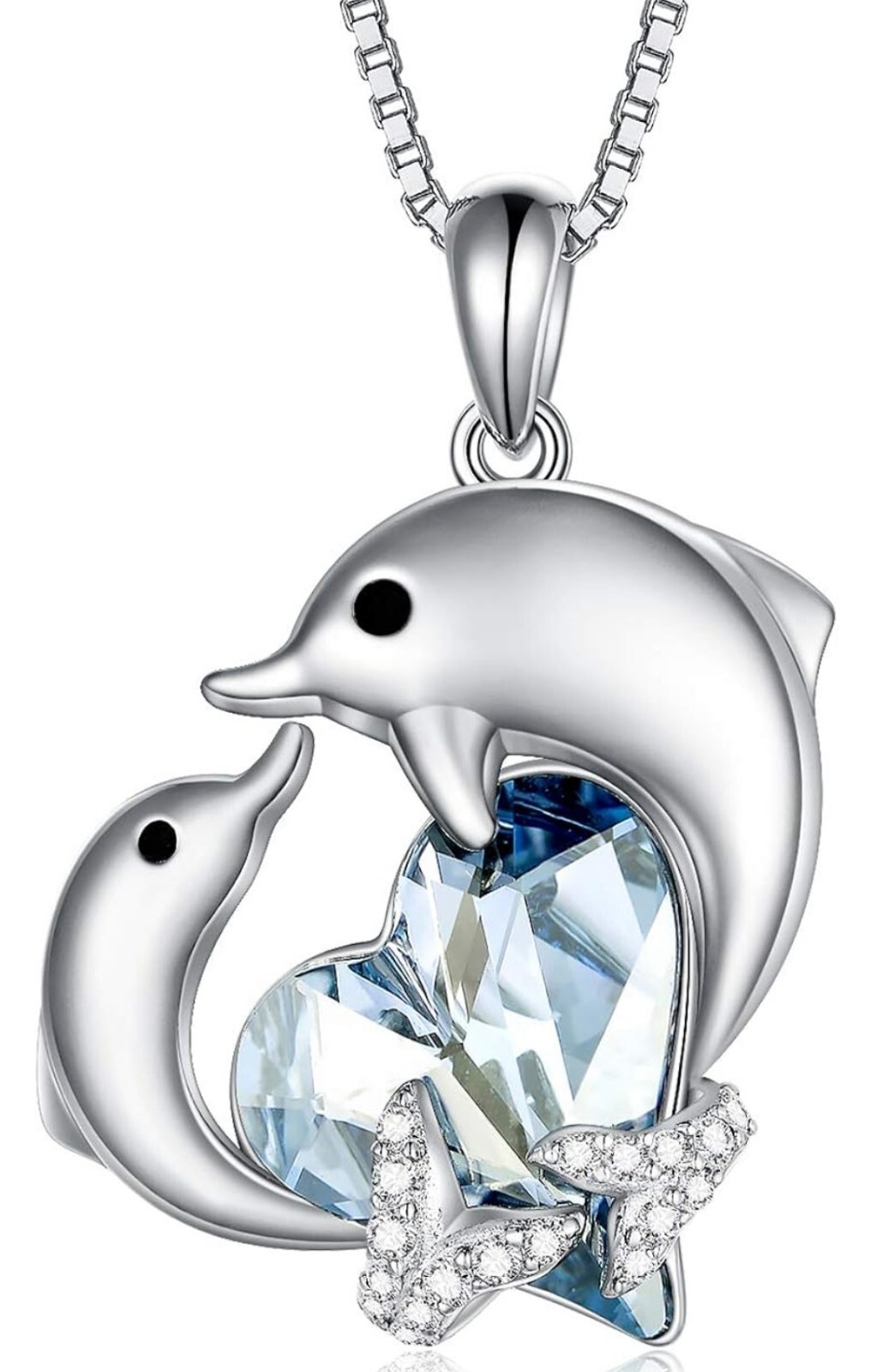 TOUPOP Dolphin Women\'s s925 Sterling Silver Dolphin Necklace with Blue Heart NEW