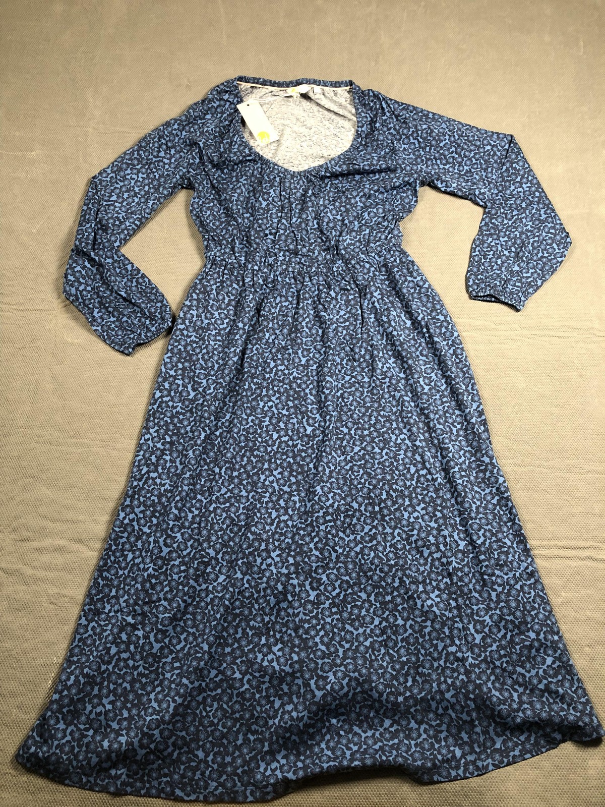 Boden Dress Womens 8 Blue Floral Scoop Neck Long Sleeve Fit Flare Maxi NWT