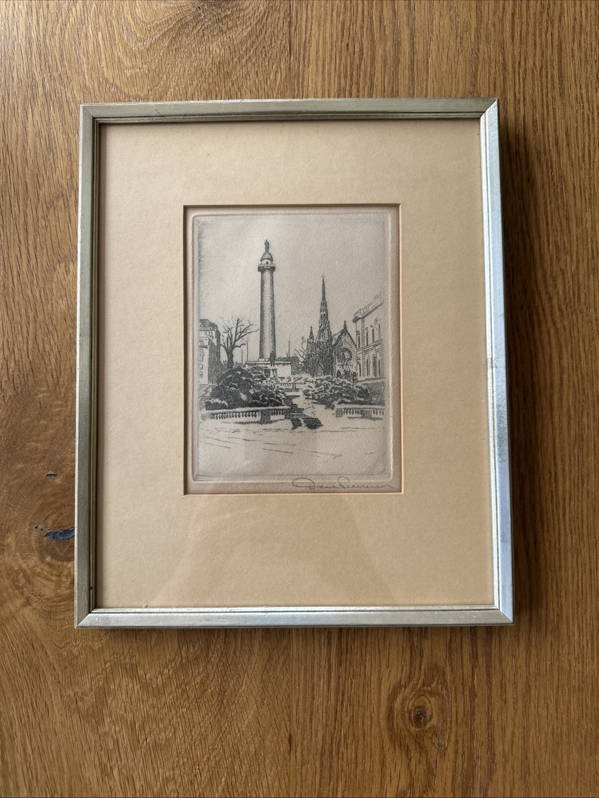 Vtg Don Swann, Signed, Washington Monument at Mt Vernon Place, Original Etching