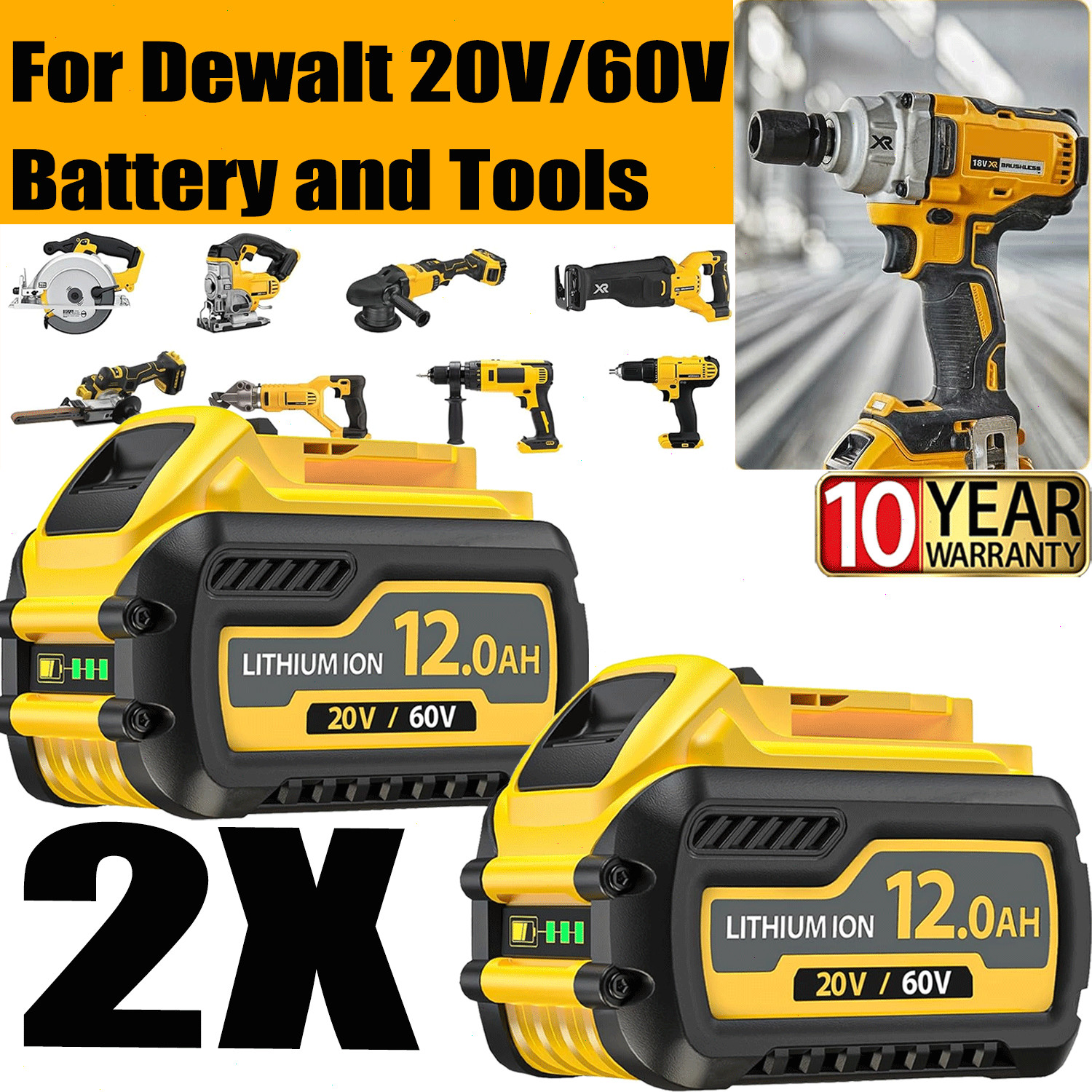 2/4Pack Replace For DEWALT 20V/60V 12.0Ah Lithium-ion Battery DCB609-2 DCB612