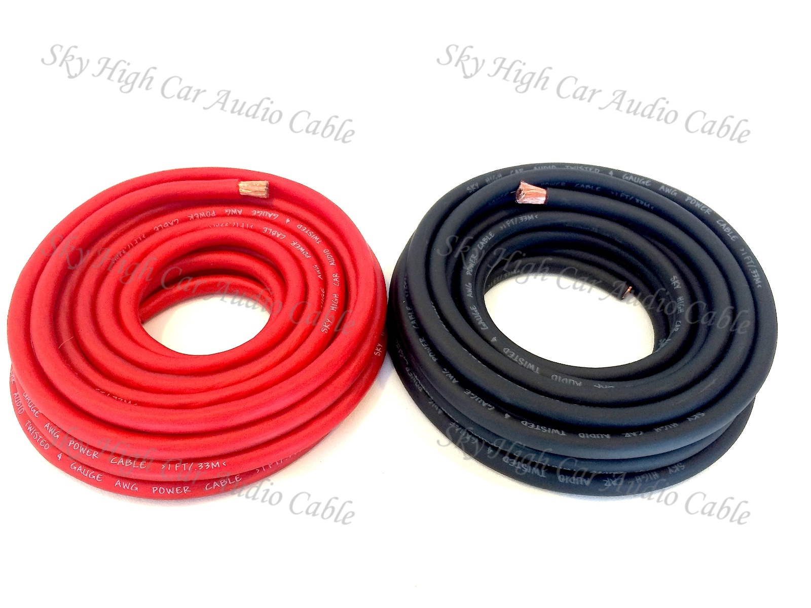 25 ft 4 Gauge AWG 12.5\' RED / 12.5\' BLACK Power Ground Wire Sky High Car Audio