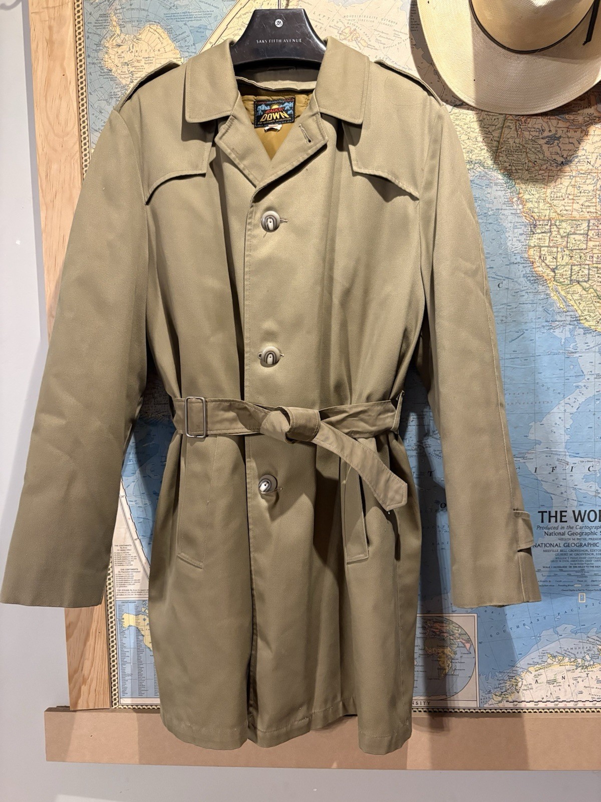 Vtg 60s Eddie Bauer Down Lord Forecaster Trench Coat Men 40 Belted Near Mint 