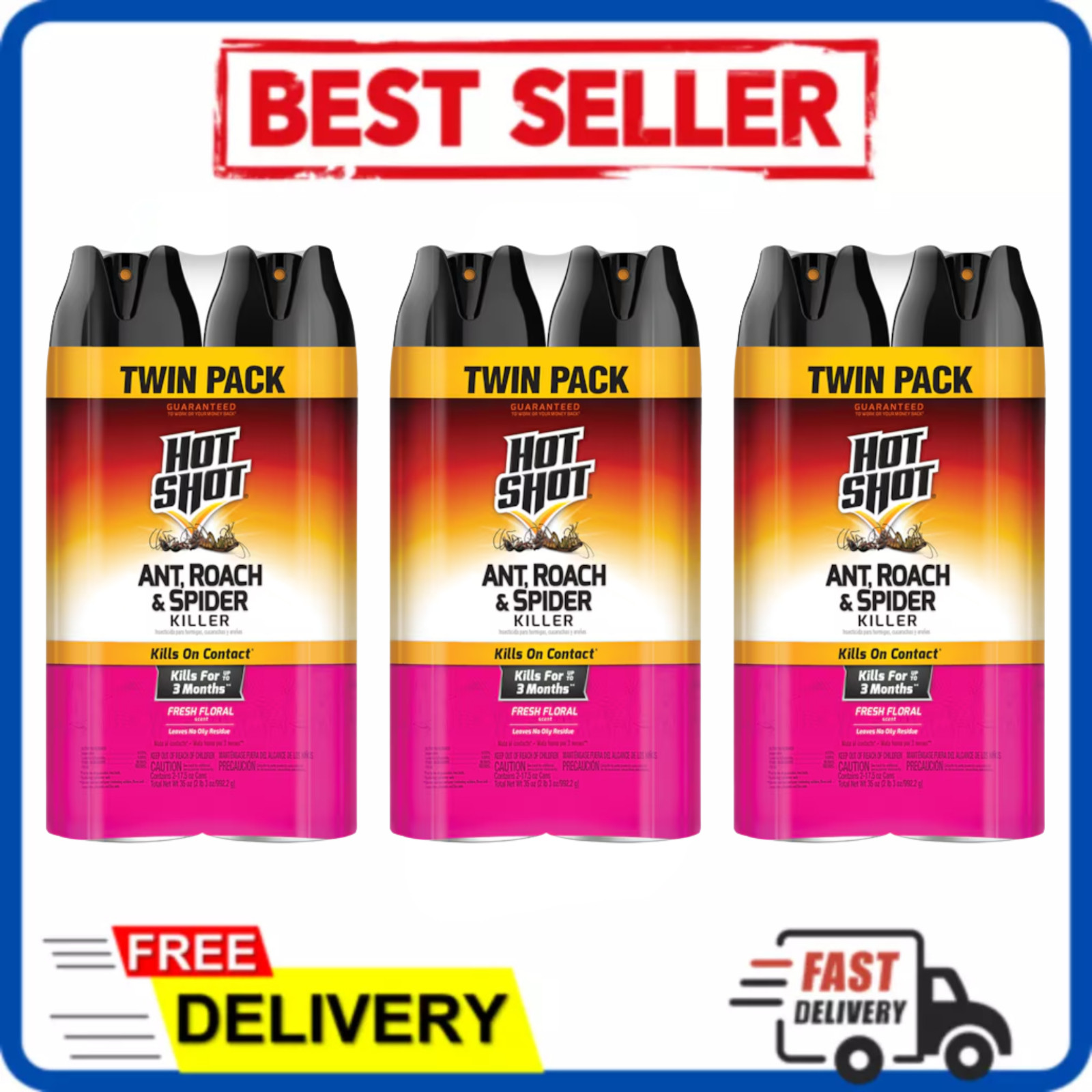 (6 Pack) Hot Shot Ant Roach Spider Killer Fresh Floral Scent 17.5 Oz Spray New