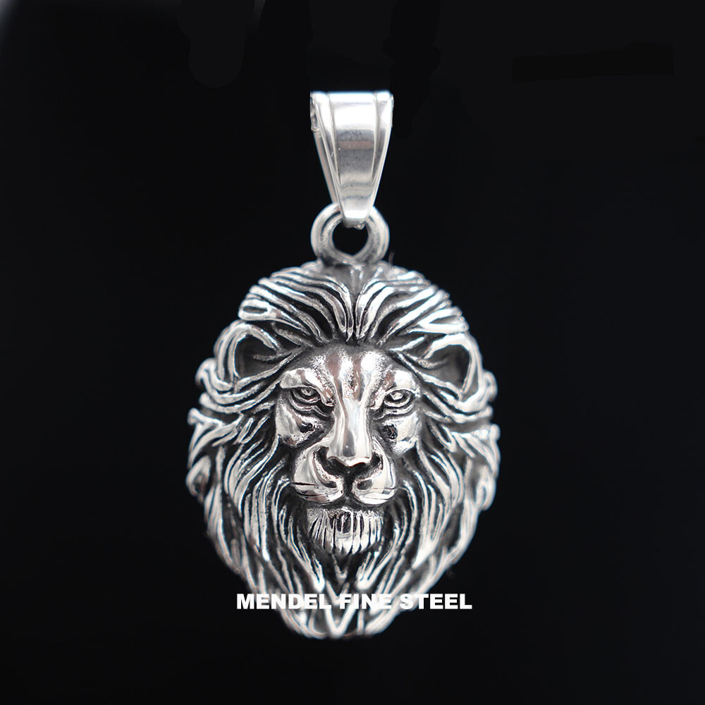 MENDEL Cool Mens Stainless Steel Lion King Head Pendant Necklace Silver for Men