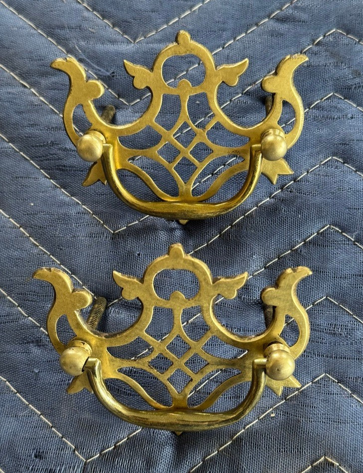 Pair of Antique Pierced Cast Brass Chippendale Drawer Pulls