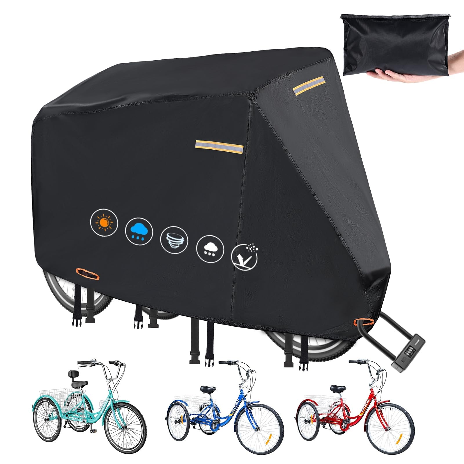 Tricycle Cover for Adult Bike,420D Heavy Duty Electric Trike Covers Waterproo
