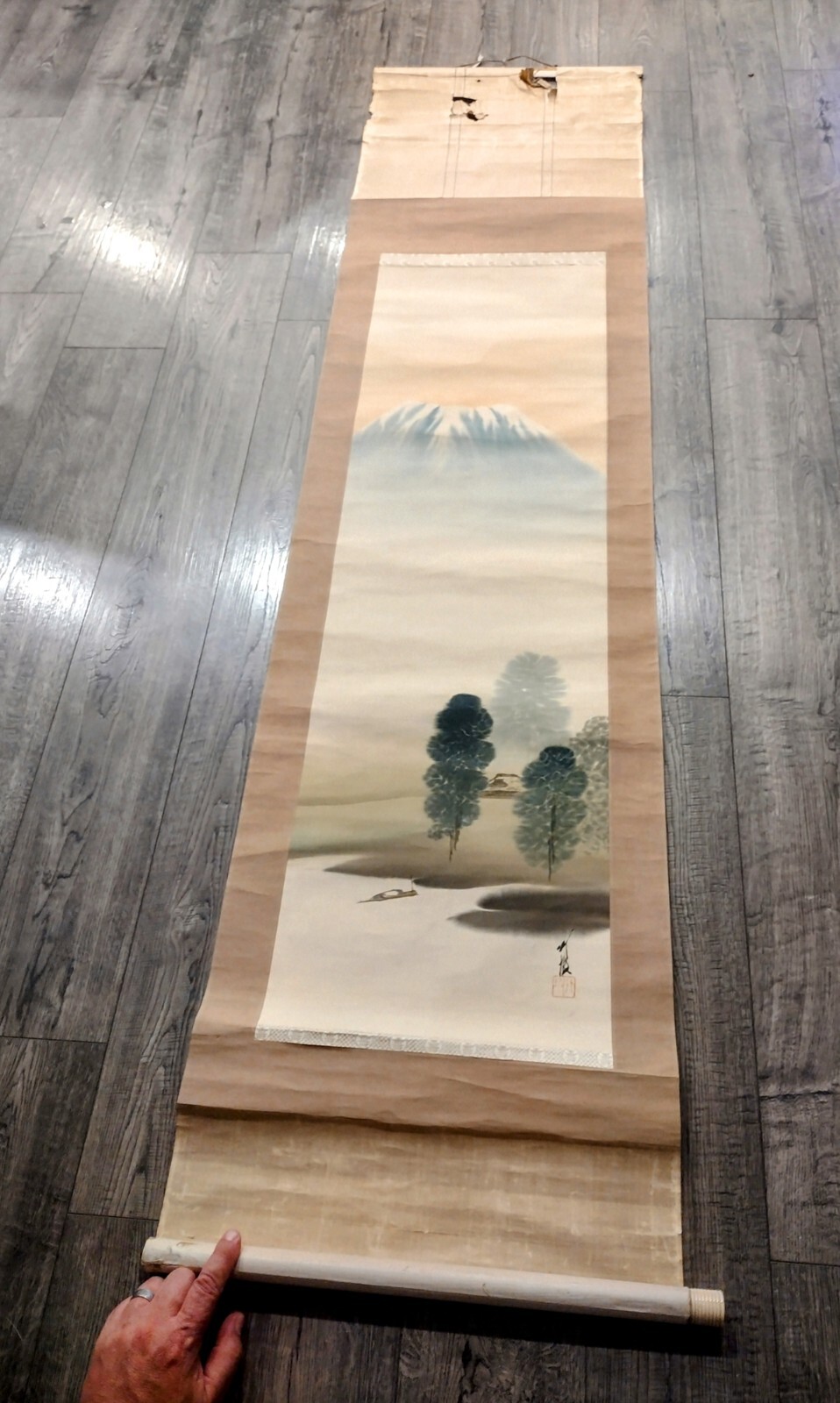 Hanging Scroll Painted Landscape Vintage 
