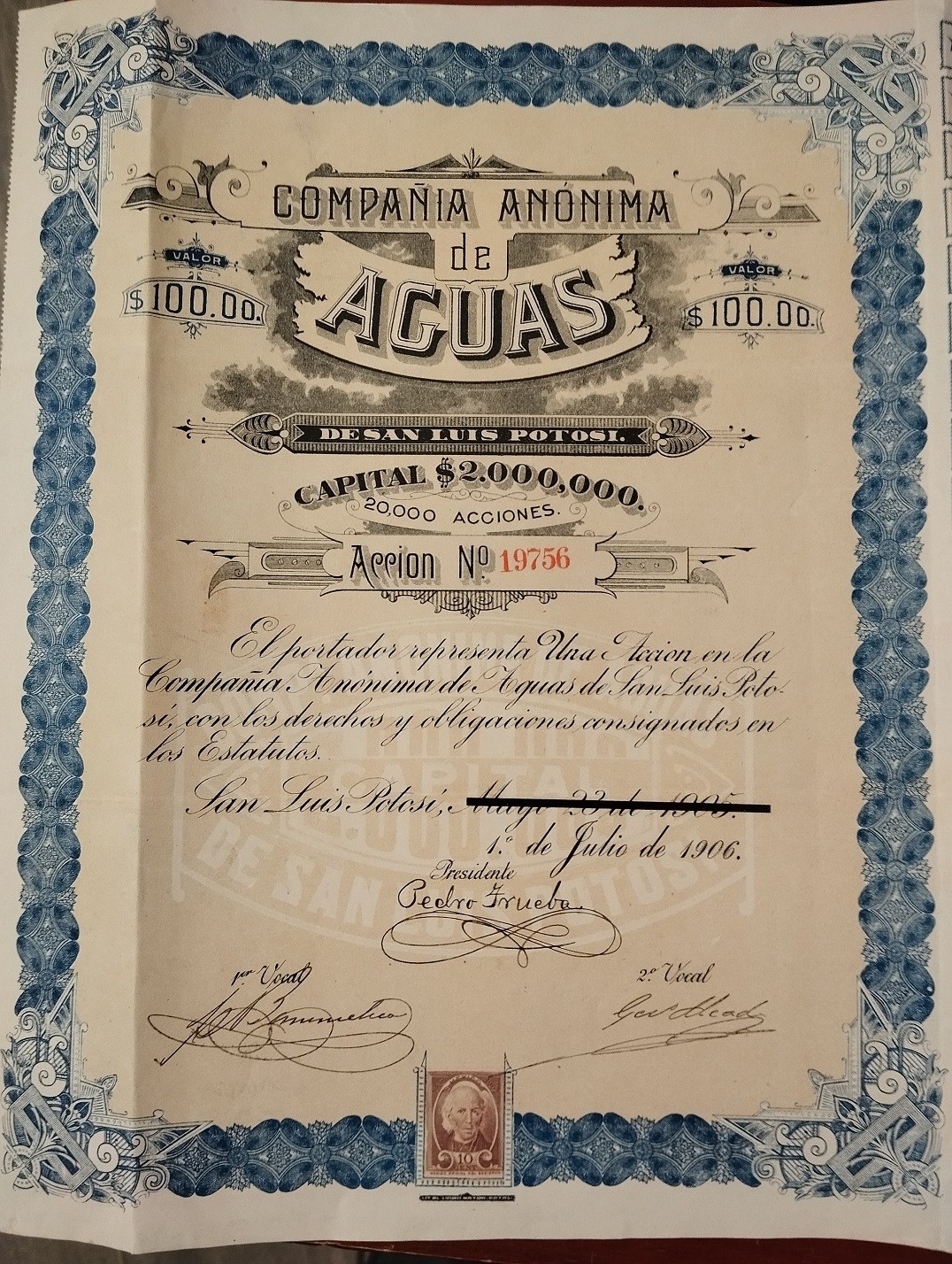 Mexico 1906 Compania AGUAS San Luis Potosi Uncancelled Bond Coupons Loan Stock