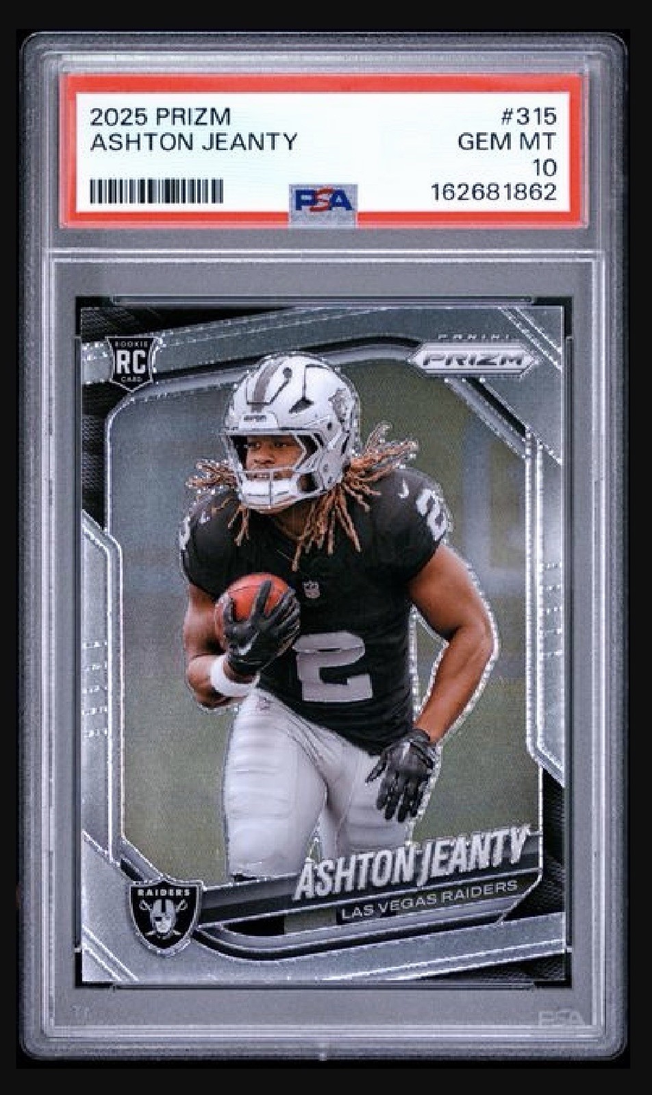 2025 Panini Prizm Ashton Jeanty #315 RC Rookie PSA 10 Raiders Rookie RB