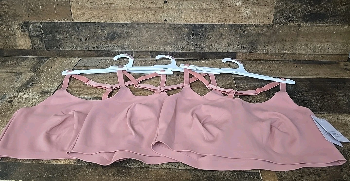 NWT Lot Of 3 Auden Unlined Bralettes Women Large  Adjustable-Straps Stretch Rose