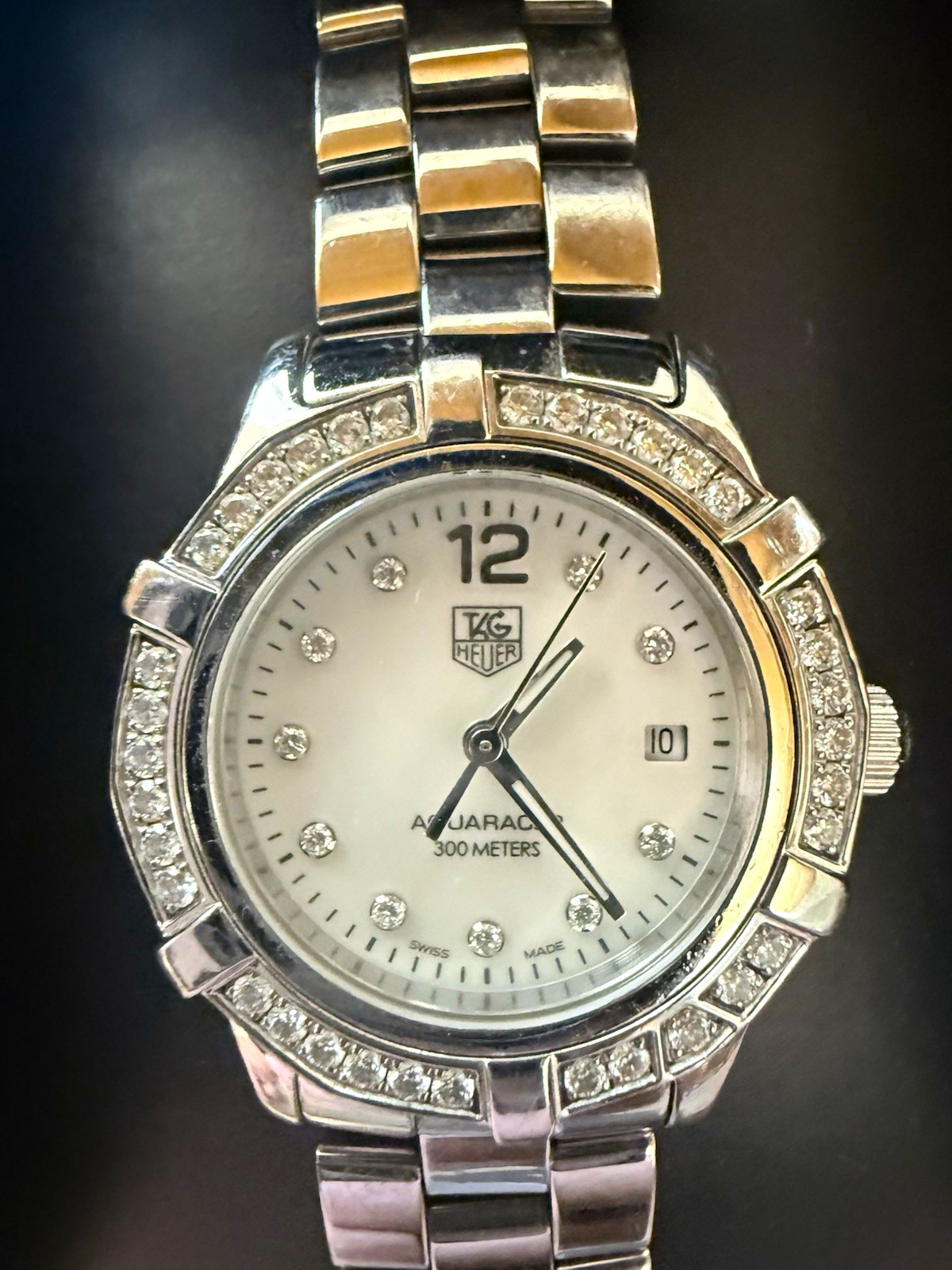 TAG Heuer Aquaracer 300m Swiss Quartz Diamond Bezel Date Watch w/ Box TAG Heuer Aquaracer 300m Swiss Quartz Diamond Bezel Date Watch w/ Box