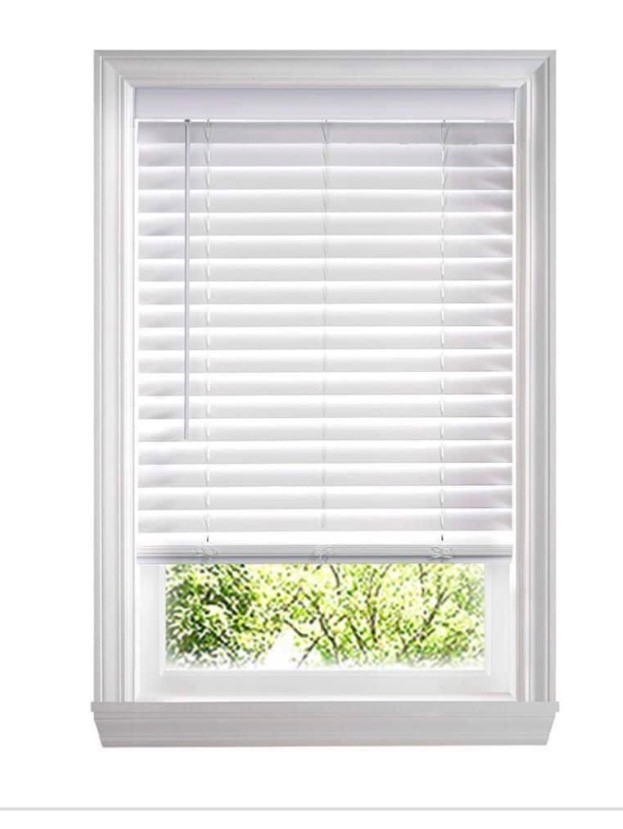 White Cordless Faux Wood Blinds for Windows with 2 in