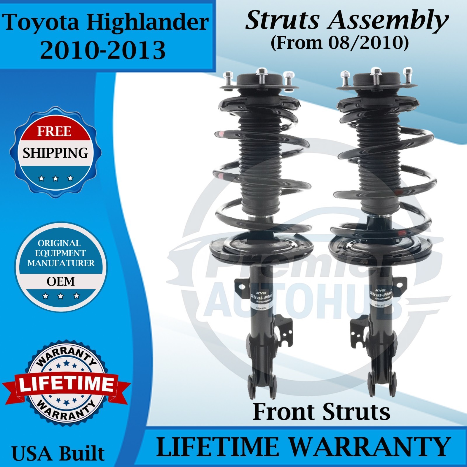 KYB Genuine OEM Front Struts For 2010-2013 Toyota Highlander Lifetime Warranty