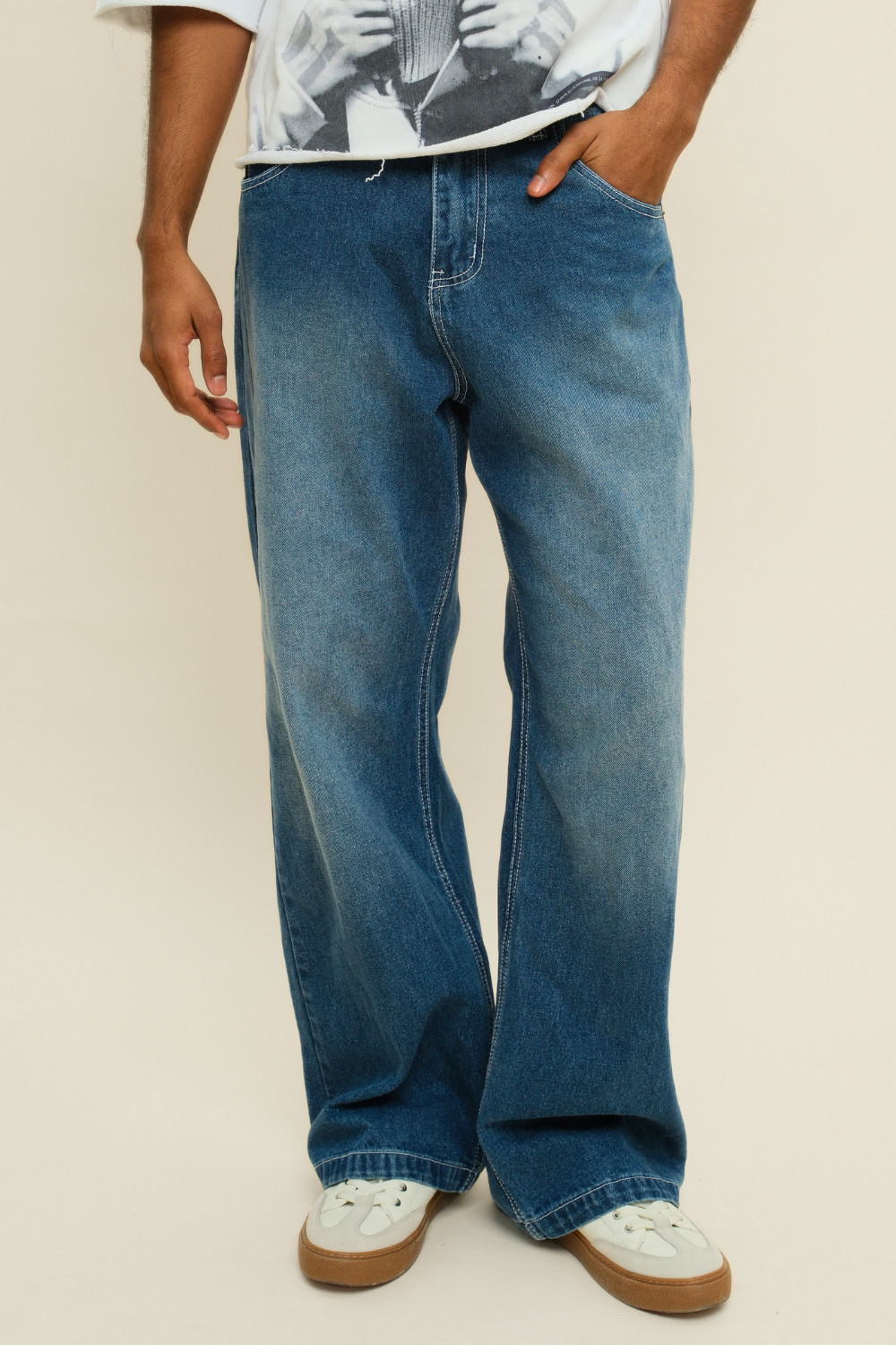 Victorious Men\'s Ultra Baggy Y2K Wide-Leg Cotton Denim Jeans DL981