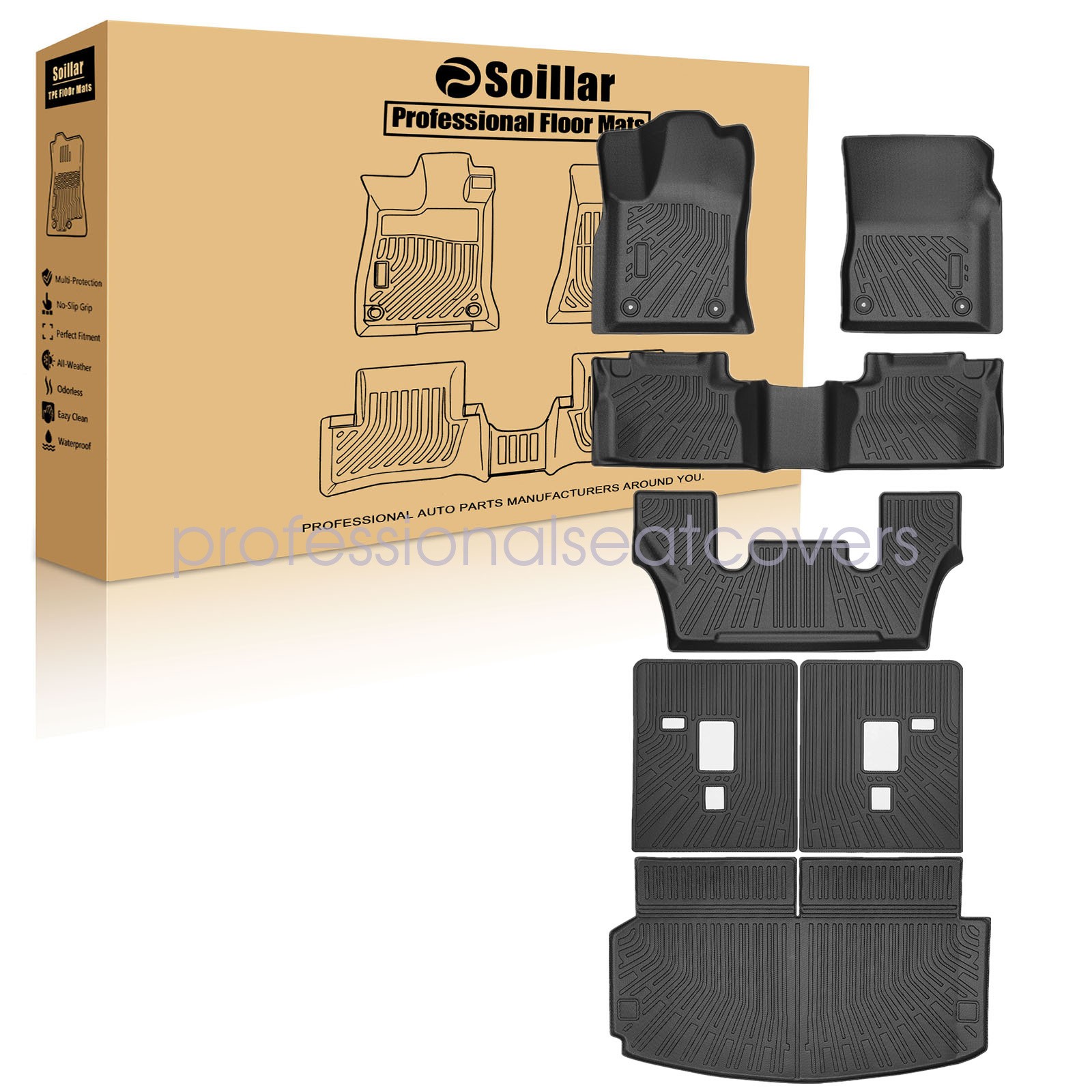 For 2016-2025 Dodge Durango 6 Seats TPE Floor Mats Trunk Cargo Liner 7PCS Black