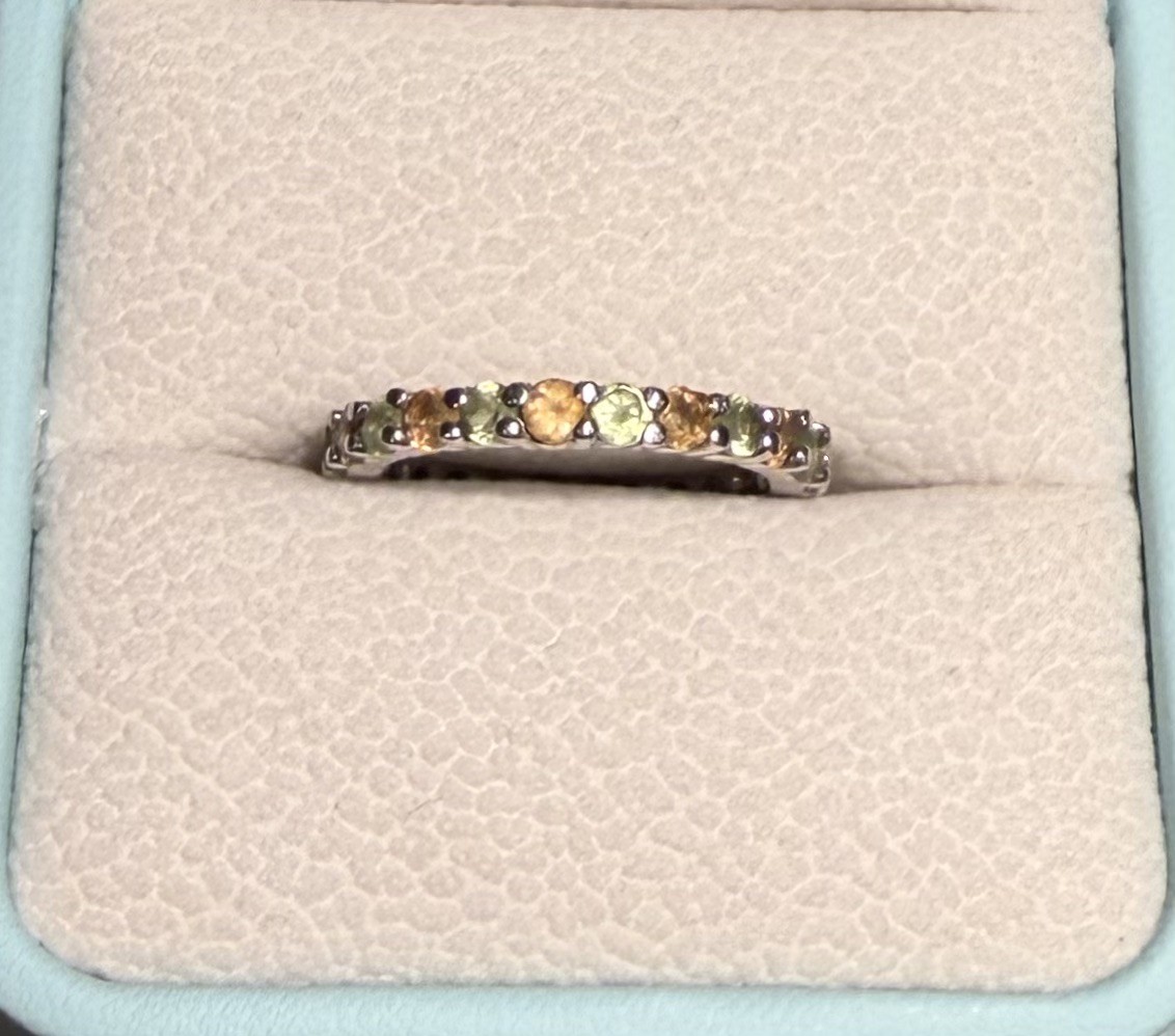 1.7 ctw Natural Peridot & Citrine Solid 14k White Gold Full Eternity Band Ring