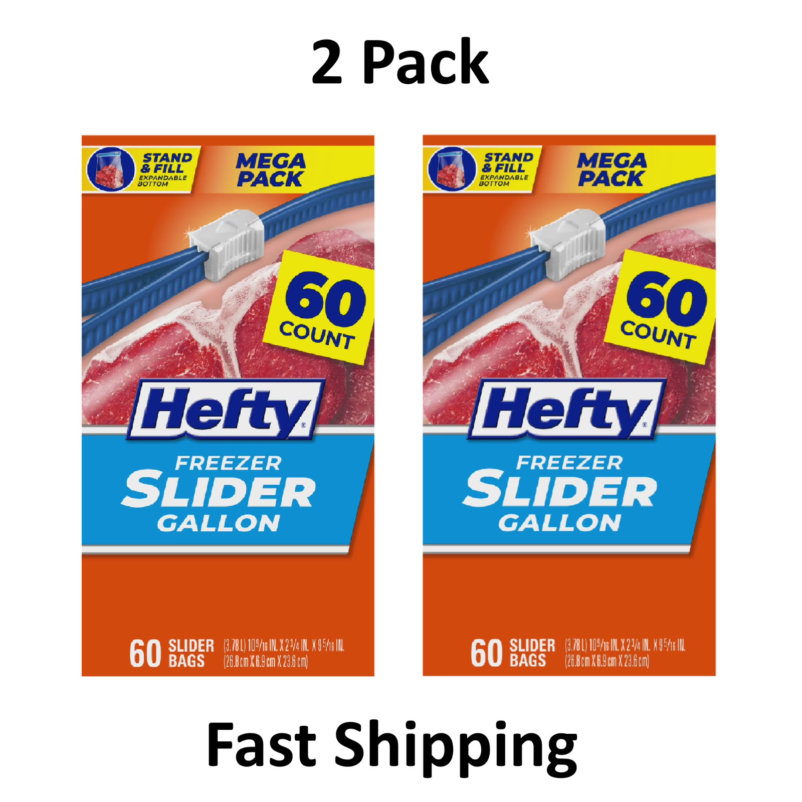 Hefty Slider Freezer Storage Bags, Gallon Size, 60 Count 2 Pack