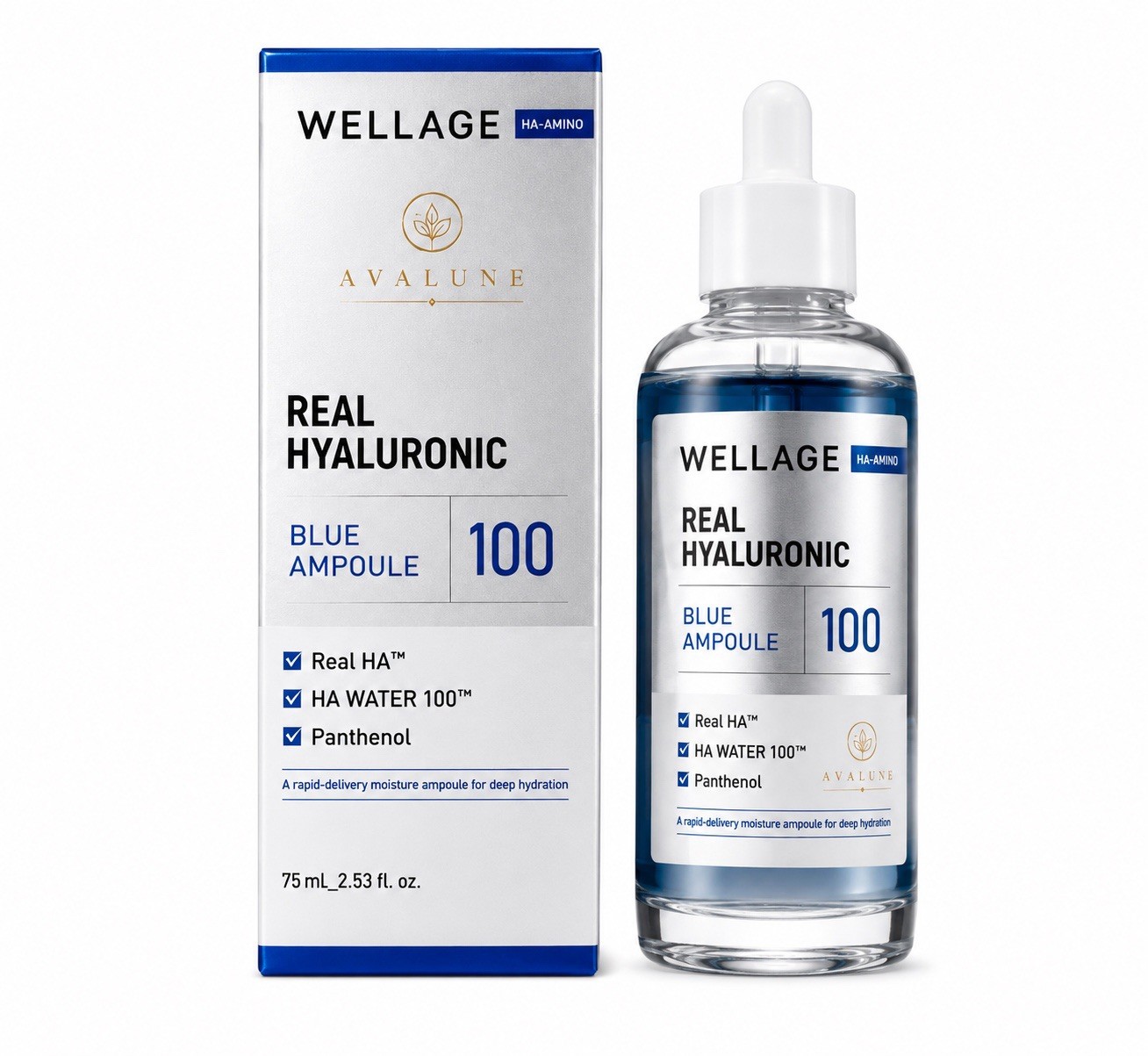 2-PACK BUNDLE WELLAGE Real Hyaluronic BLUE Ampoule 100 - 2.53 oz -