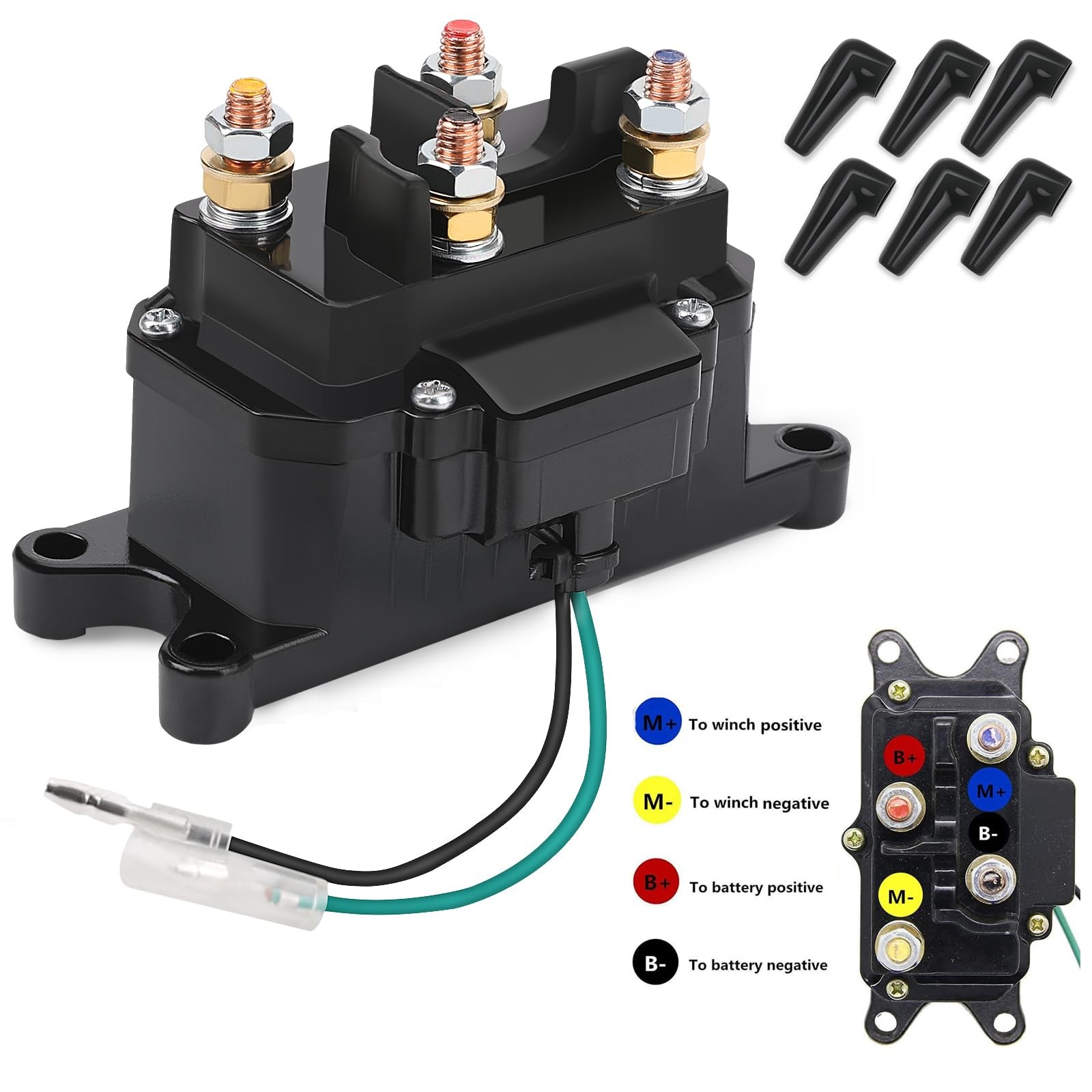 12V 250A Winch Solenoid Relay for ATV UTV Boat 4x4 3000-5000lbs with Caps