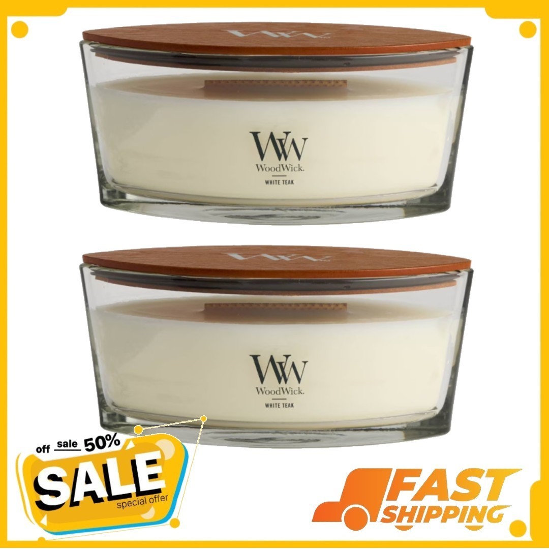 2 Pack WoodWick Ellipse Scented Candle, White Teak, 16 oz 2 Pack WoodWick Ellipse Scented Candle, White Teak, 16 oz
