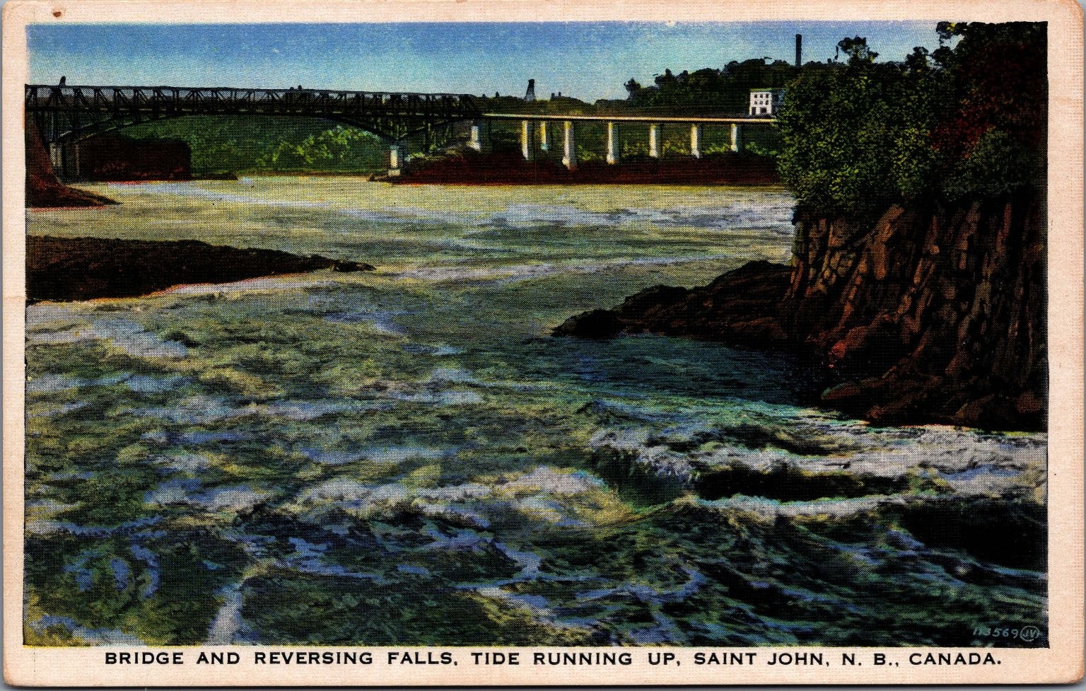 Vintage 1942 Reversing Falls Bridge Saint John NB Canada Postcard