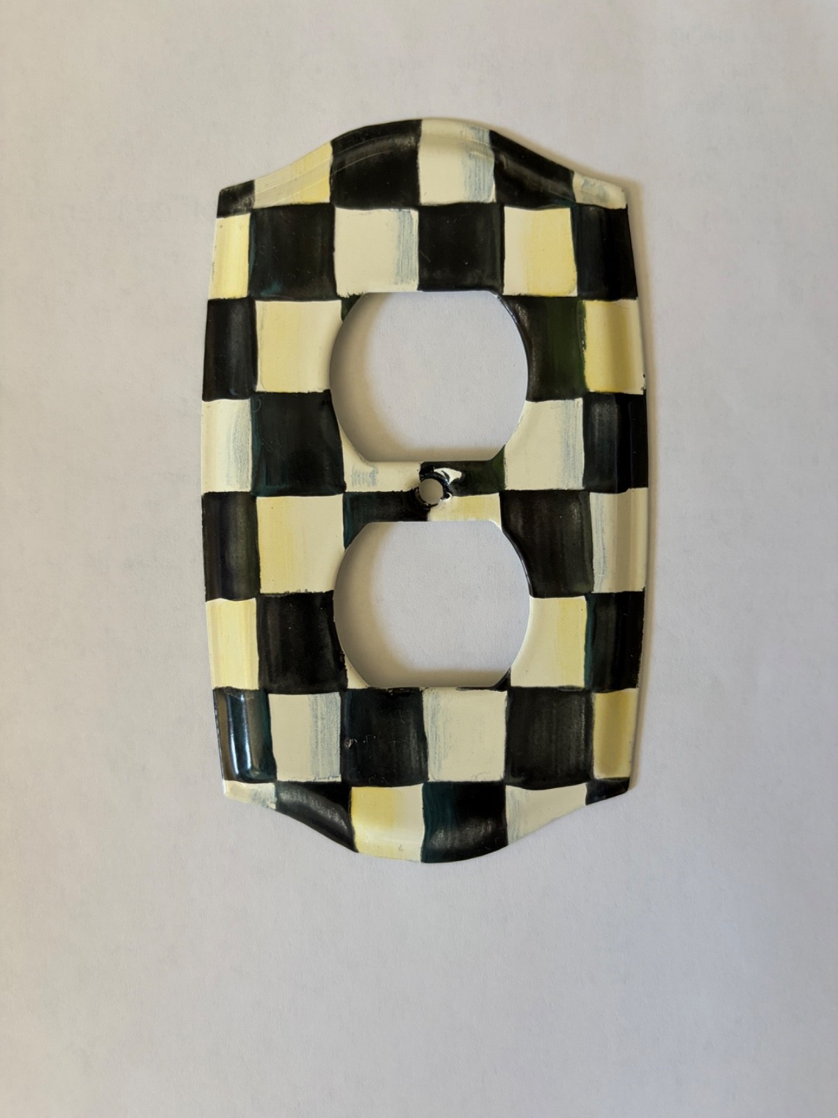 McKenzie Childs Double Outlet Cover, Classic Courtly Check, 5 1/4” x 3 1/4” McKenzie Childs Double Outlet Cover, Classic Courtly Check, 5 1/4” x 3 1/4”