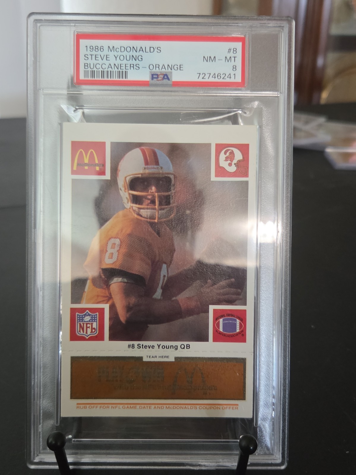 1986 McDonald's Play & Win - Tampa Bay Buccaneers Steve Young Orange Tab (RC)