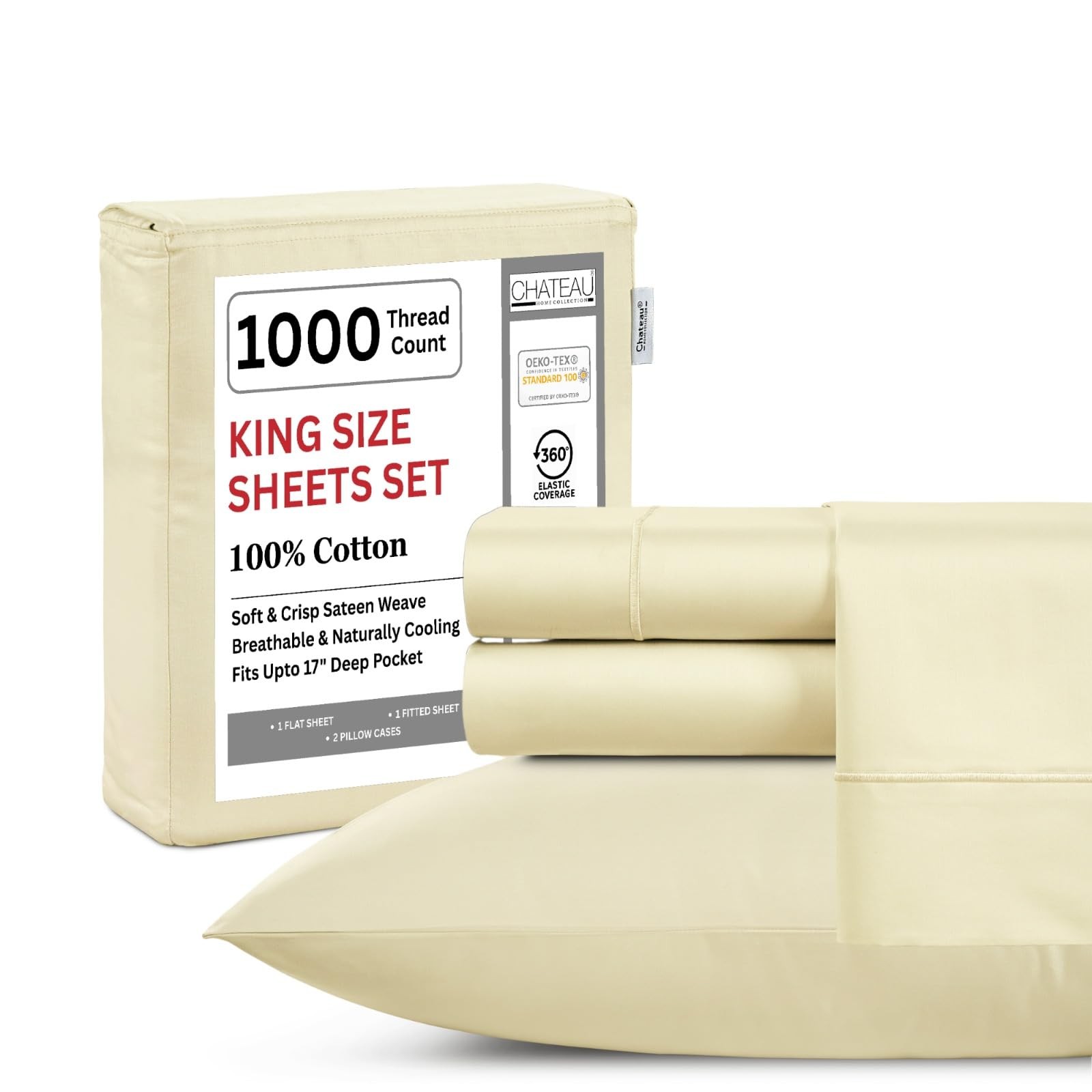 CHATEAU HOME COLLECTION 100% Cotton King Size Sheet Set 1000TC 15\