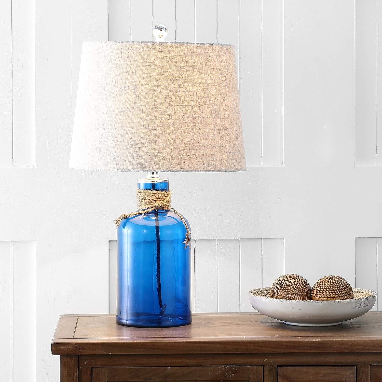 JONATHAN Y Azure 23.5 in. Cobalt/Natural Glass Bottle Table Lamp