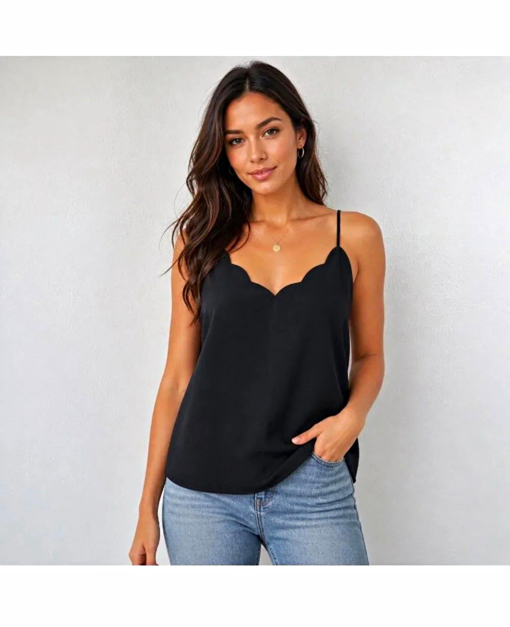Women’s JCrew Factory Scalloped Cami Top Black Size 6 NWT Women’s JCrew Factory Scalloped Cami Top Black Size 6 NWT