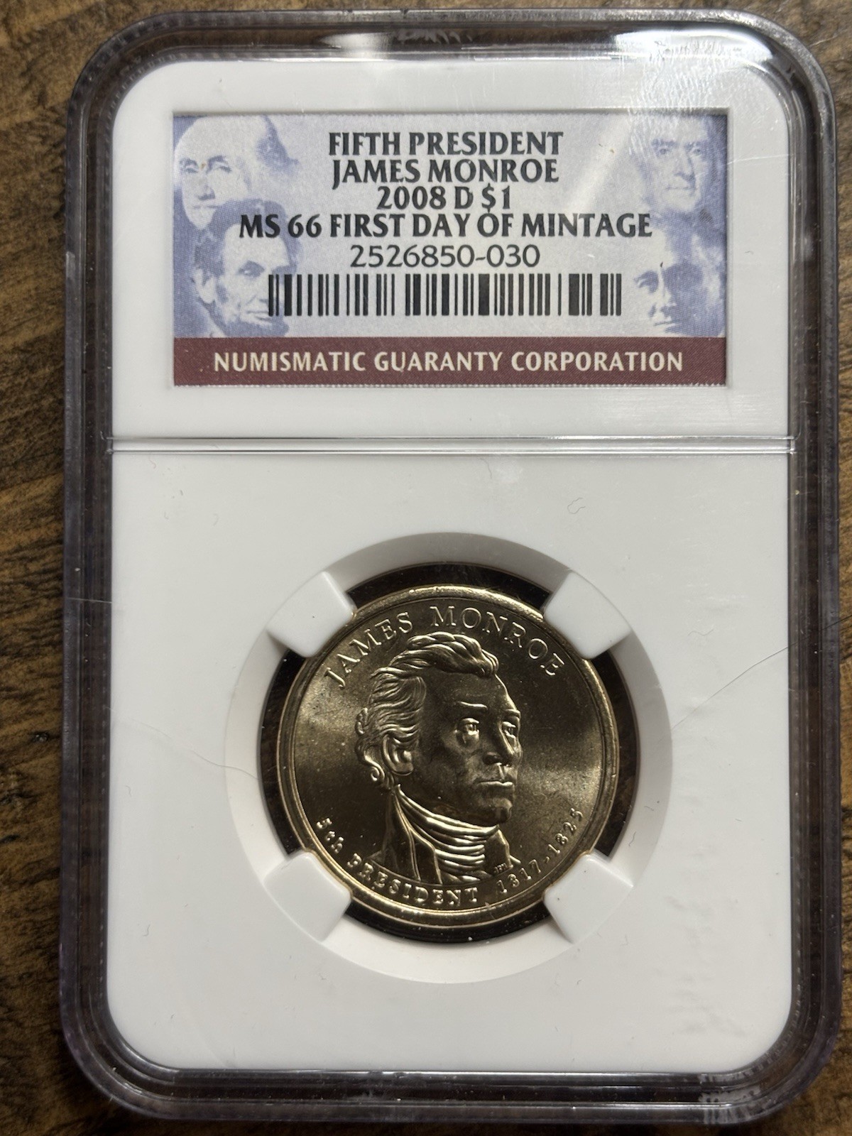 2008 D - $1 JAMES MONROE - NGC MS66 - (1st DAY OF MINTAGE)