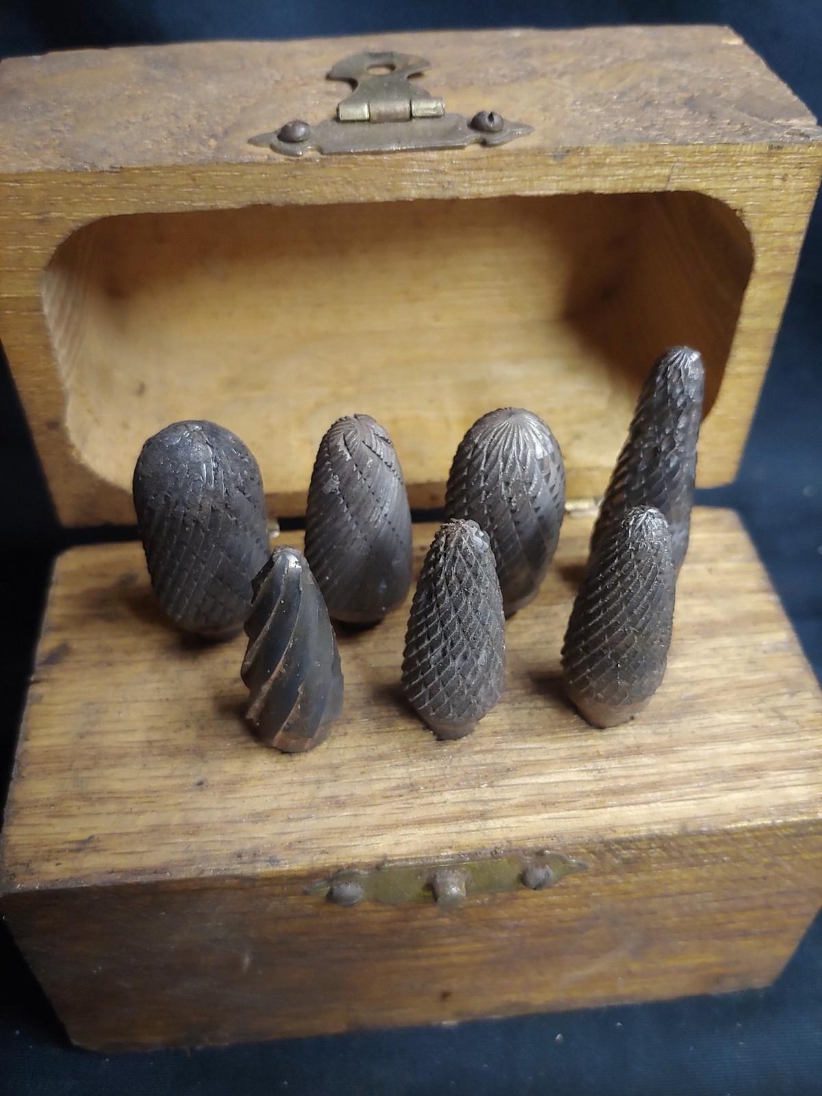 Antique Rotary Burr Bit Set Primitive Tool Set Wood Box Case