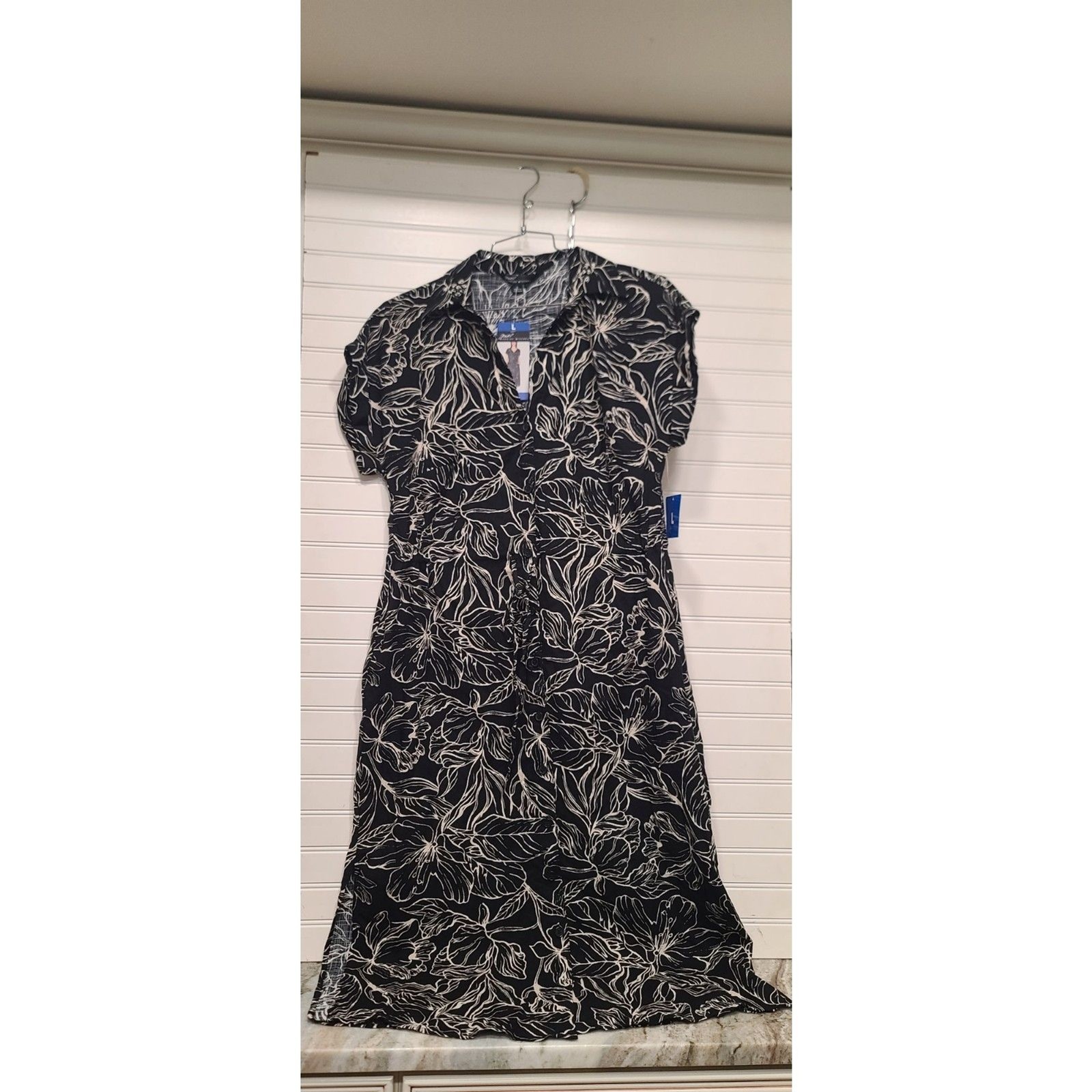 Jewel Badgley Mischka Black/White Floral Dress Size L NWT