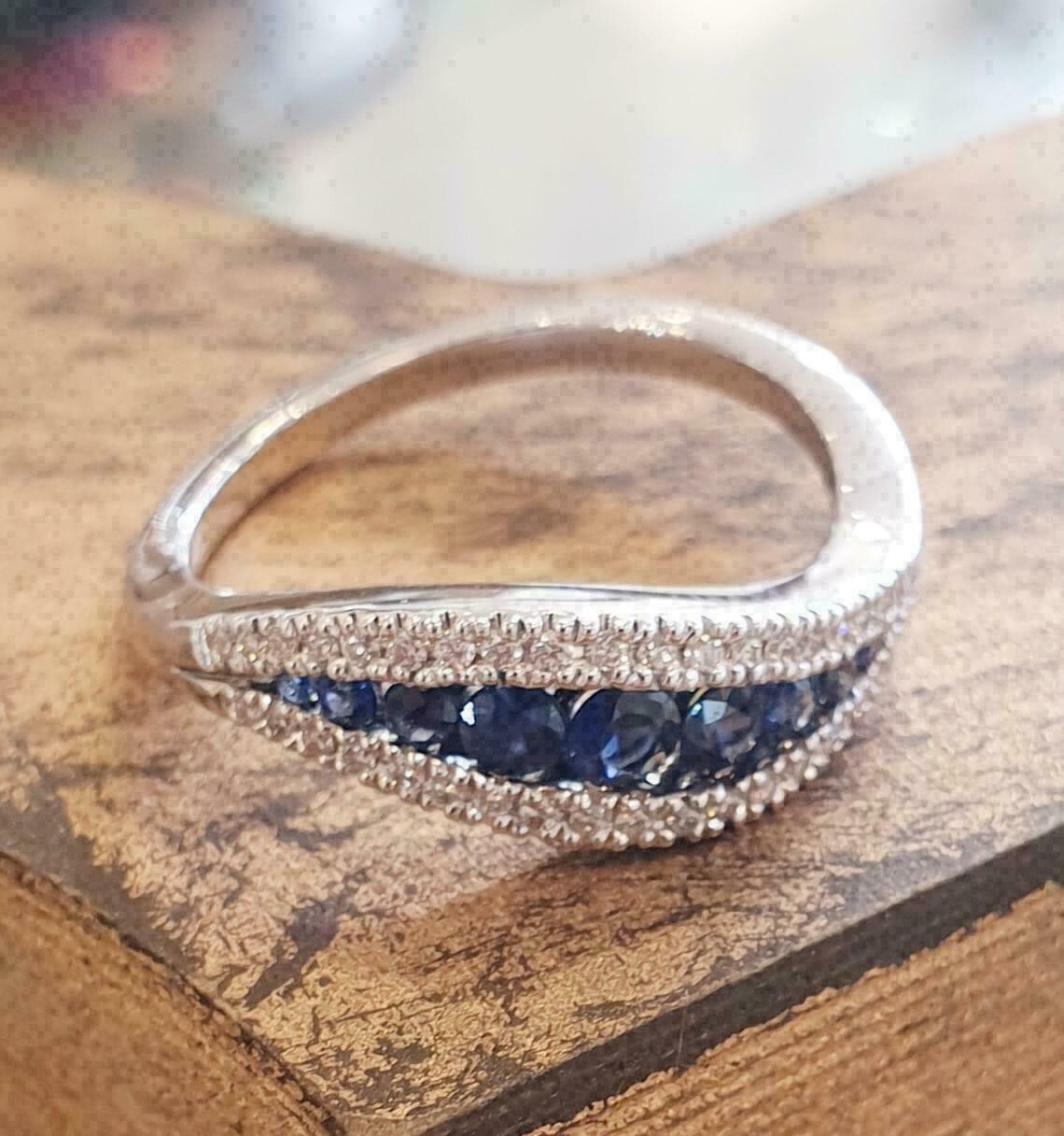 1.34 Ct Natural Sapphire Diamond Engagement Proposal Ring 14K Solid White Gold