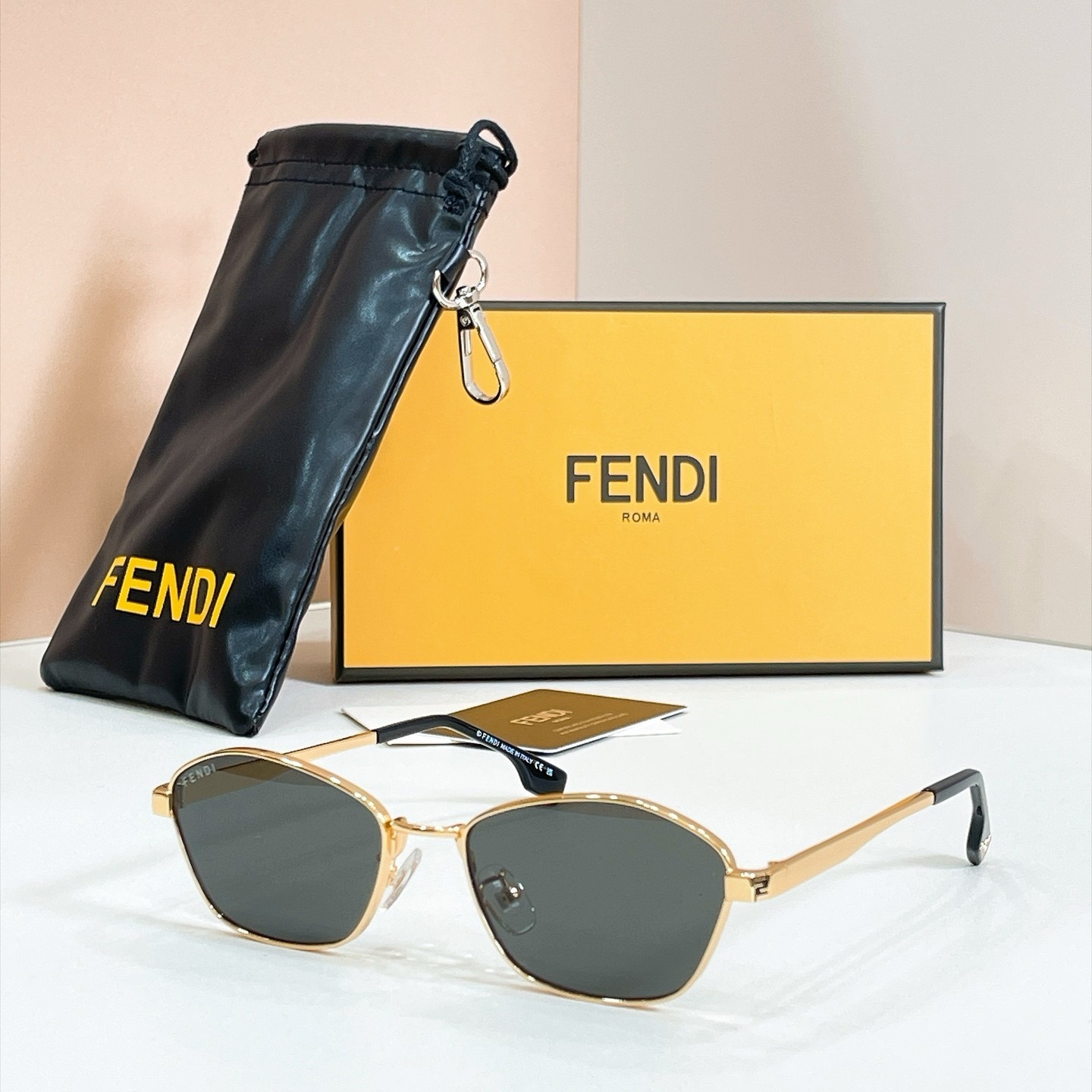 Fendi FE40291U Geometric Sunglasses Gold Dark Gray Lens 57-16-145 With New case
