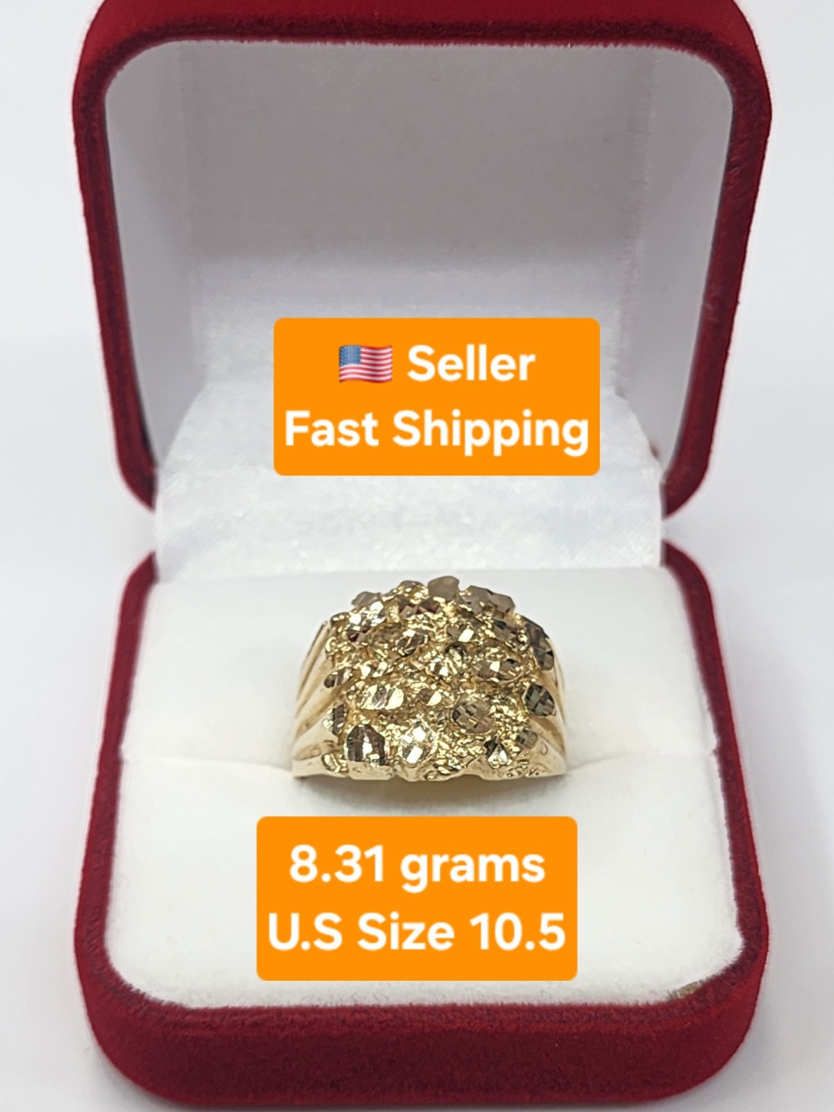 10K Solid Gold Nugget Men\'s  Ring - Size 10.5 weighs 8.31 grams- 100% Authentic